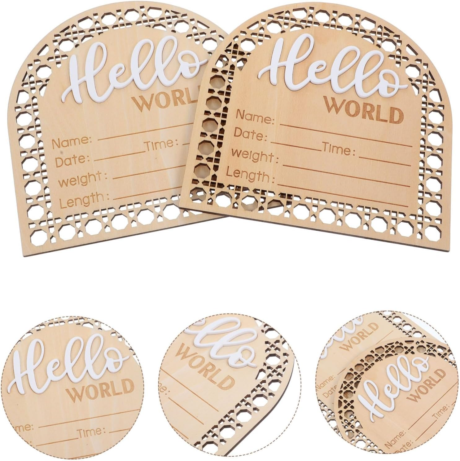 2Pcs Birth Announcement Wooden Sign Newborn Wood Name Sign for Nursery image number 1