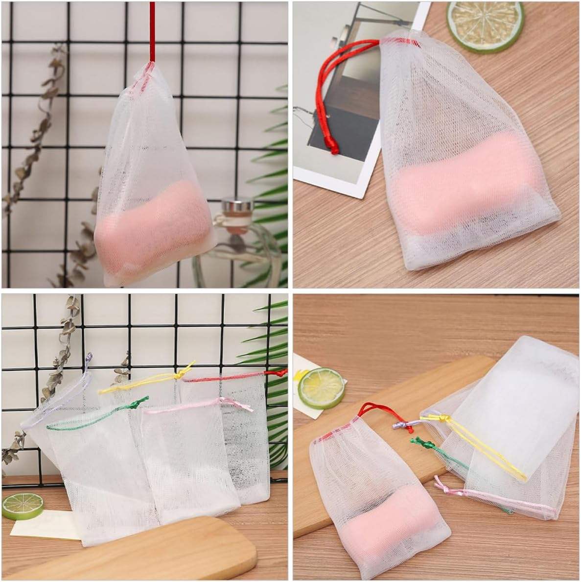 Cabilock 90Pcs Pe Mesh Soap Bags Soft Shower Soap Pouches Mesh Pouch for Bar Shampoo Storage Versatile Net Bag image number 4