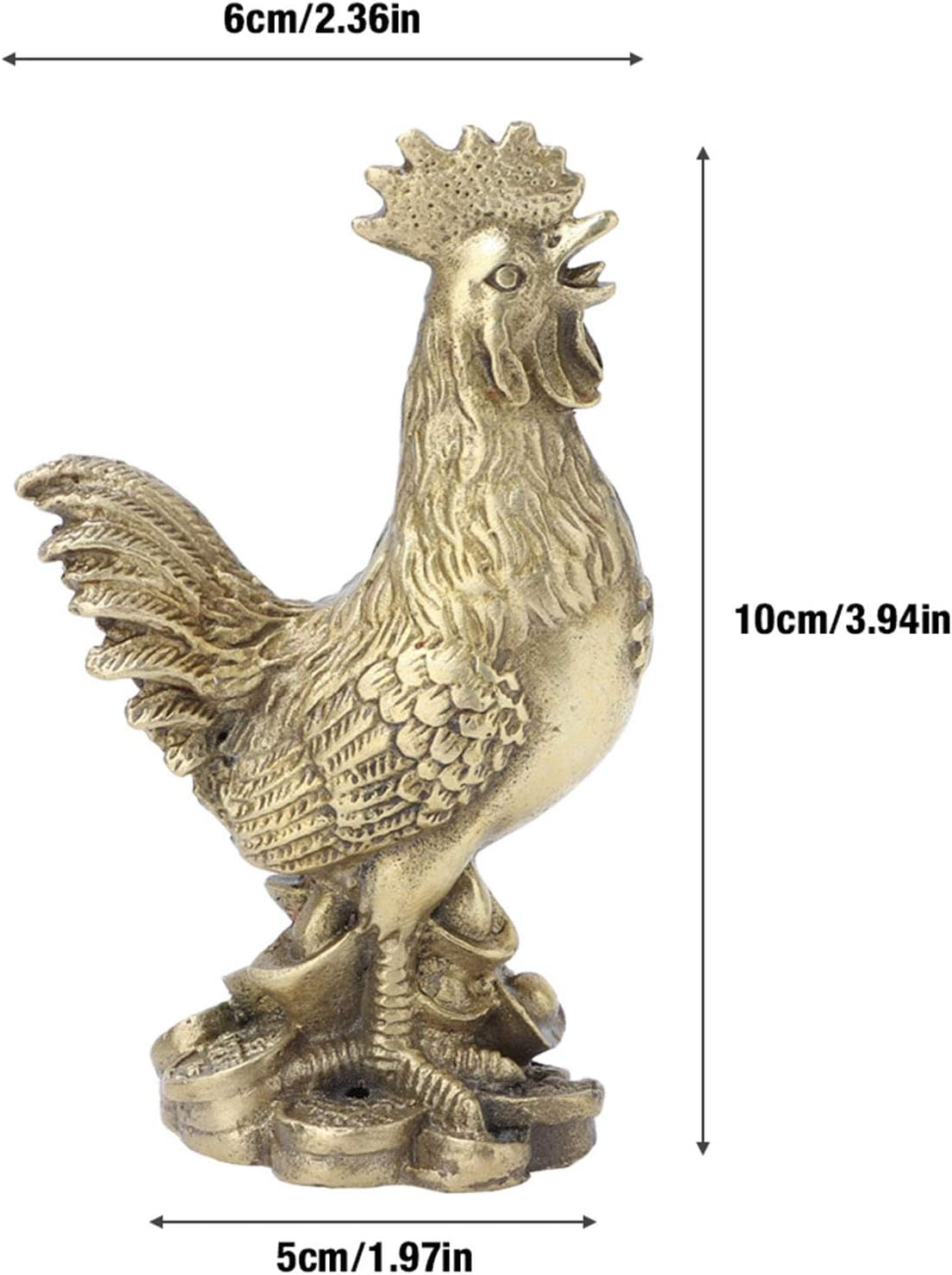 Brass Rooster, Chicken Furnishment Statue Feng Shui Handmade Figurine Collection Home Decor Lucky Charm Farm Animal Metal Wealth Ornament Sculpture Small Table Decoration image number 5