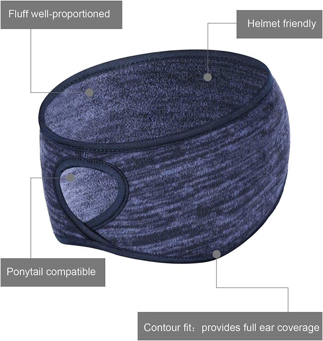 2 Pieces Running Headband Fleece Ear Warmers Headband with Ponytail Hole Thermal Ear Muffs for Sports Running Cycling Winter Headbands for Women Ladies Girls - Navy/Coffee image number 4