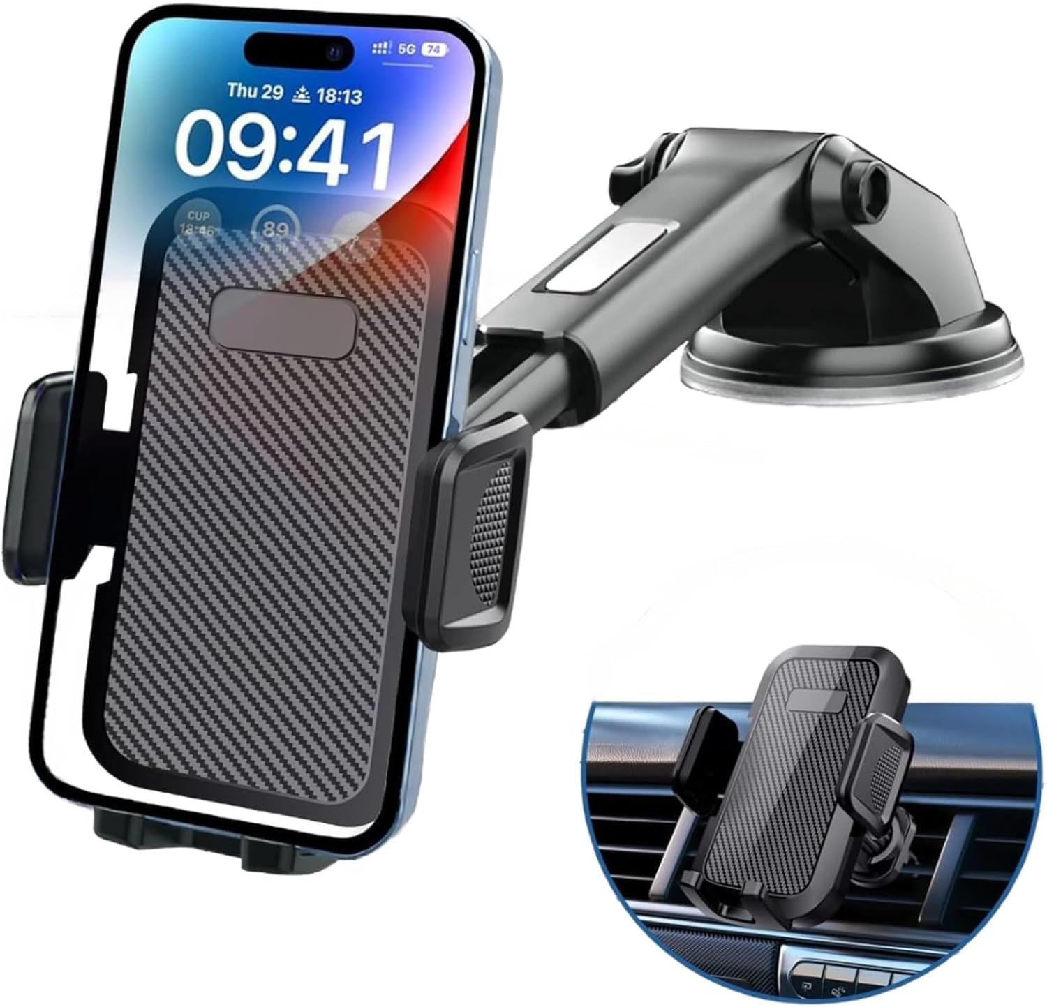 Car Phone Holder Mount Phone Mount for Car Windshield Dashboard Air Vent Universal Hands Free Automobile Cell Phone Holder Fit for Iphone Smartphone Carbon Fiber image number 4
