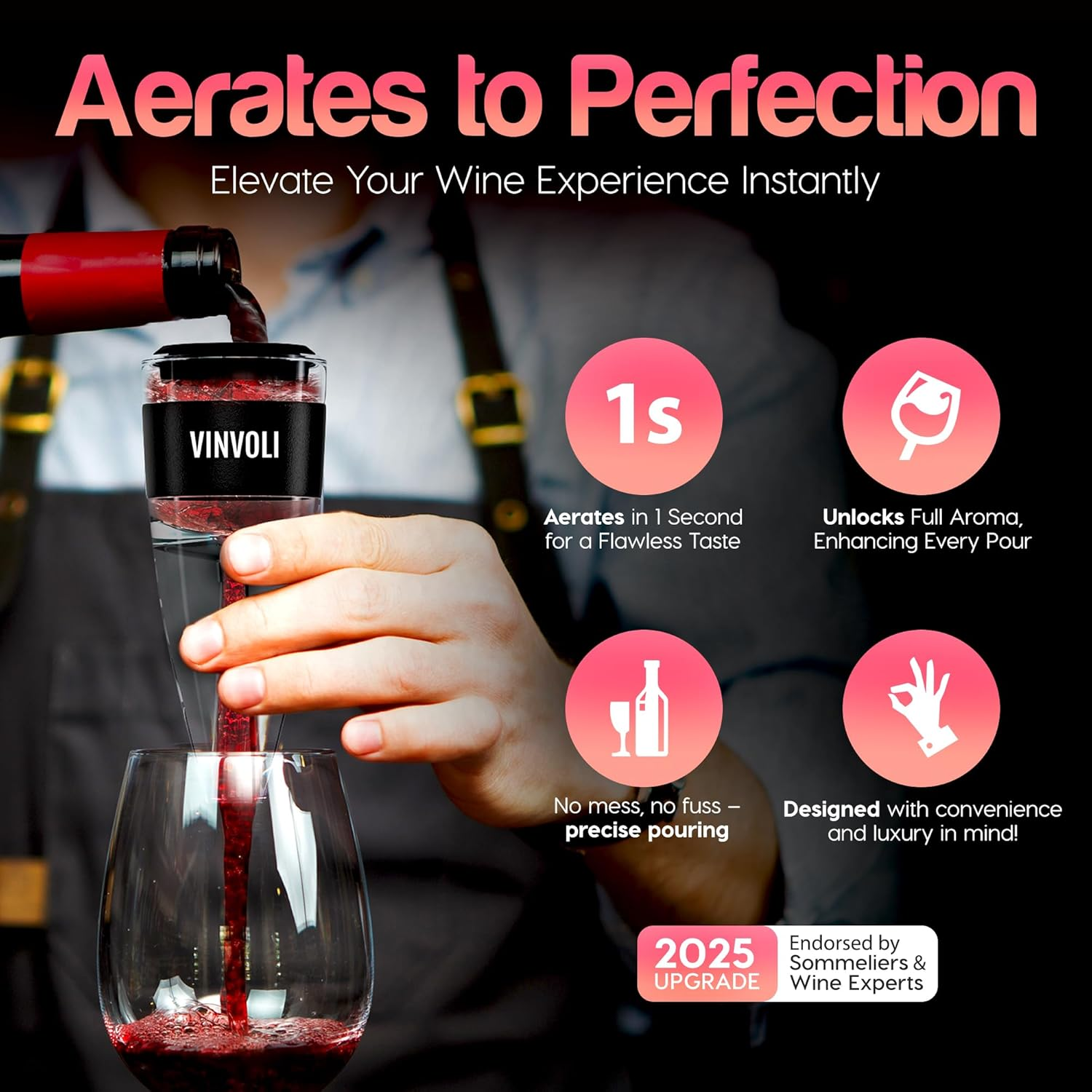 Wine Aerator - Premium 2019 Wine Air Aerator - Red Wine Decanter Aerator - Wine Aerator Wine Pourer - Wine Filter Sulfite Remover - Wine Decanters Areators for Wine Bottle - Wine Guide Ebook Aerator Black, Transparent image number 4