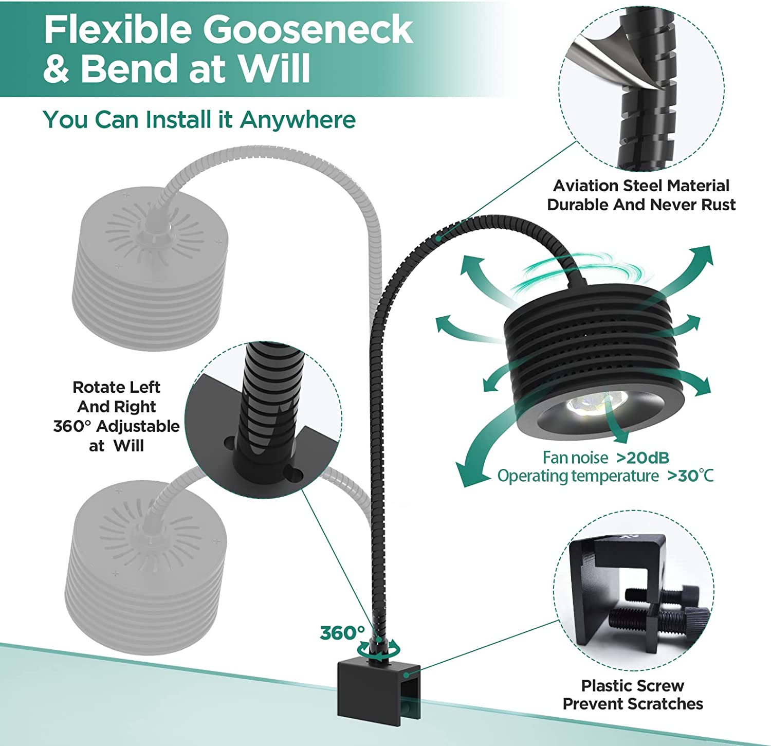 Lominie LED Aquarium Light, Full Spectrum Fish Tank Light, Clip on Freshwater Planted Light Adjustable Gooseneck for Saltwater Coral Fish Tanks, Dimmable Nano Refugium Tank Light Supports Remote Wifi image number 5