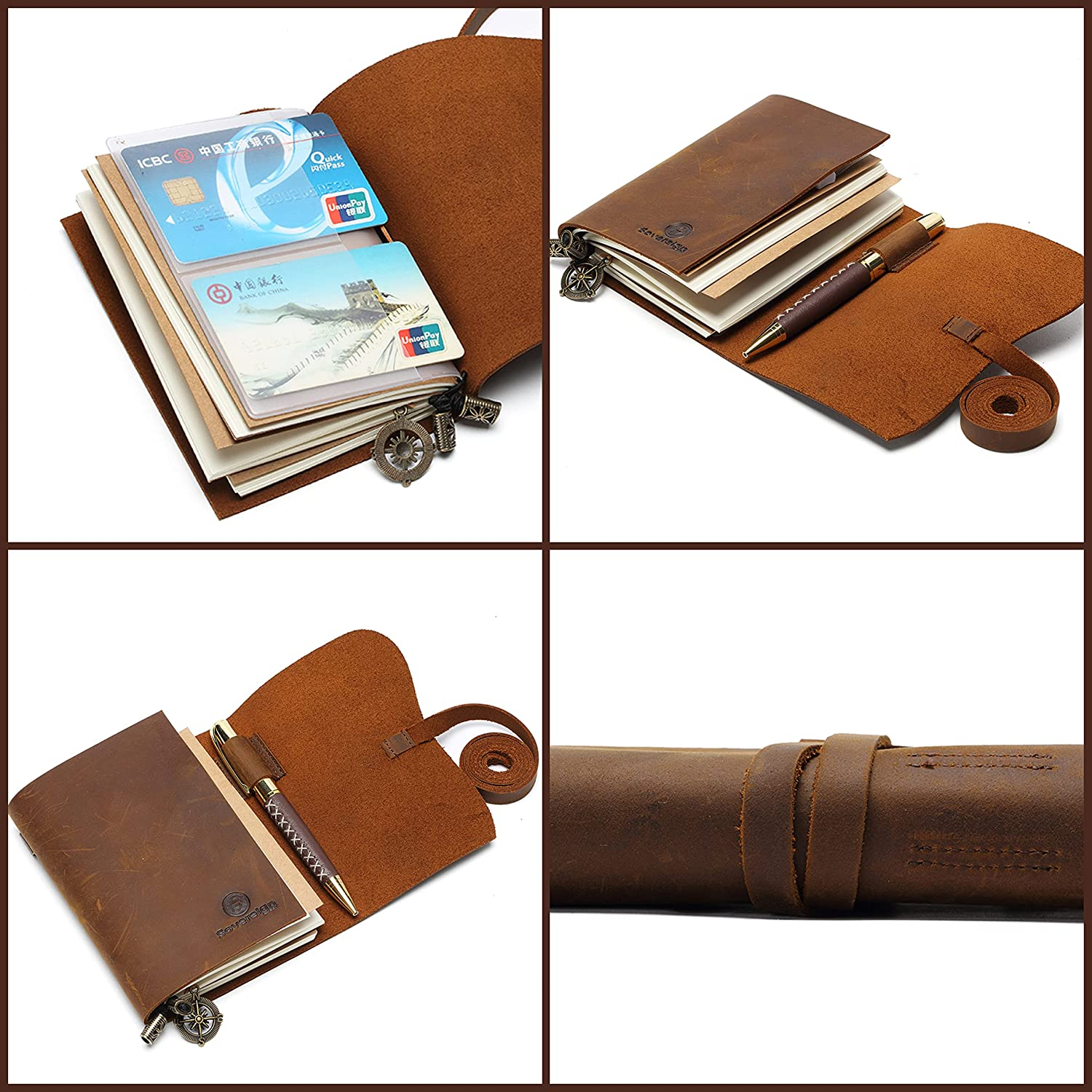 Small Pocket Refillable Travellers Notebook Handmade Leather Journal AMAZING BUNDLE Vintage Antique Genuine Leather Travel Diary for Men Women Students TN + Pen Zip Bag Notes Sketching Drawing 14X11Cm