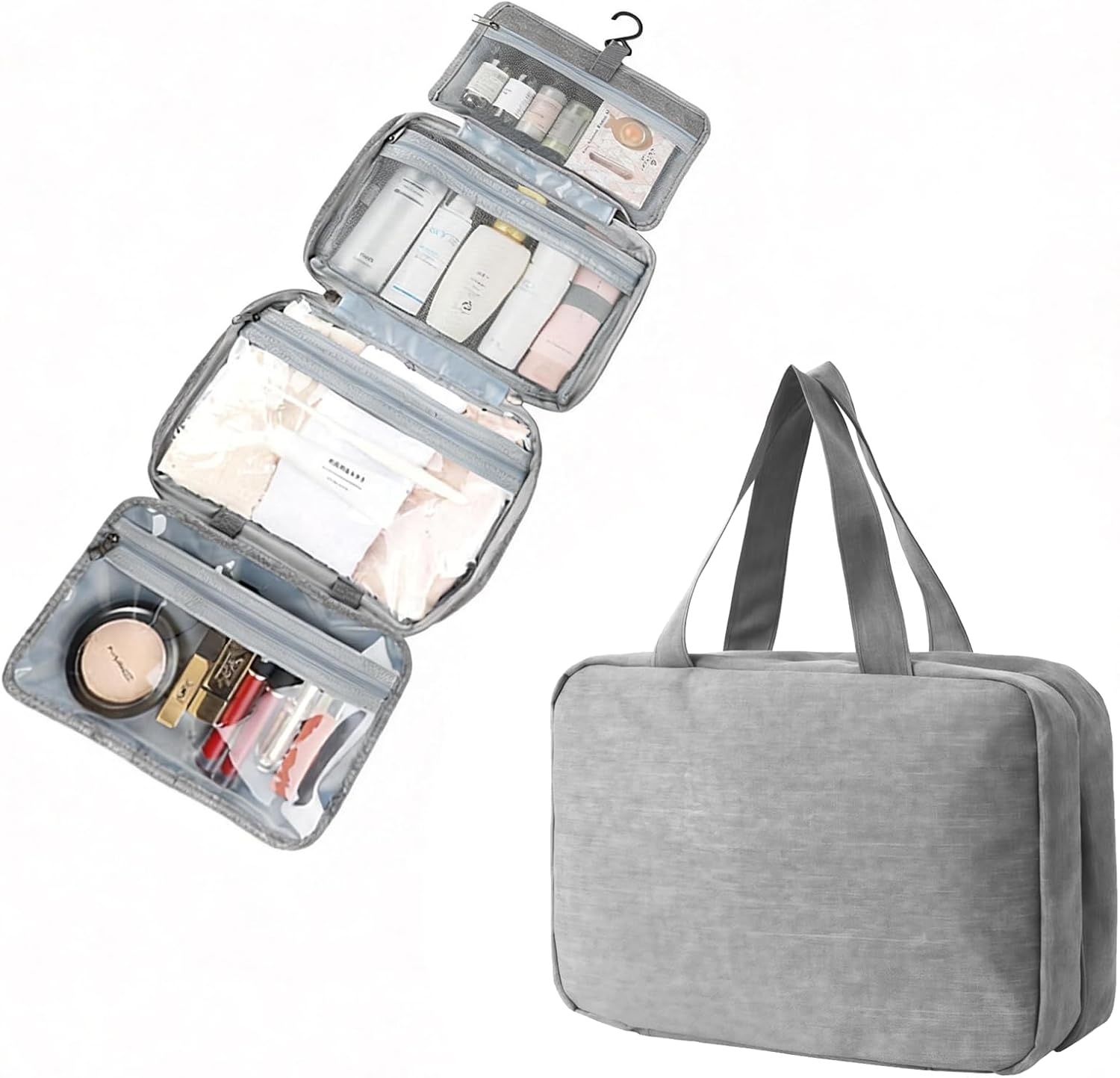 Large Hanging Travel Toiletry Bag with Multiple Compartments, Detachable Cosmetic Pouches, Waterproof Travel Organiser for Men & Women, Portable Travel Accessories