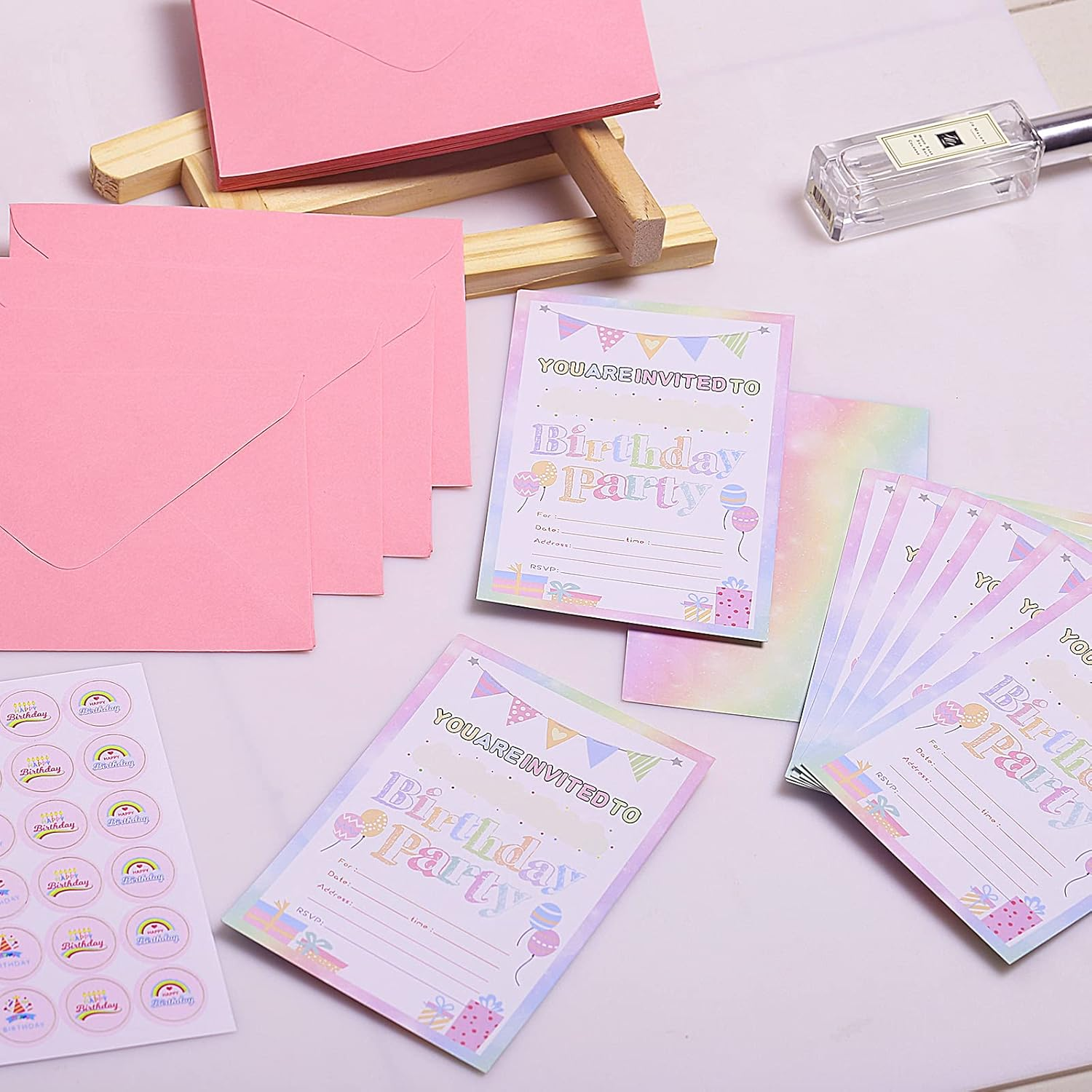 30 Pack Birthday Party Invitations for Girls with Envelopes and Sticker, Cute Birthday Party Invitations Cards for Kids, Party Decorations Supplies for Baby Shower Birthday Party image number 6