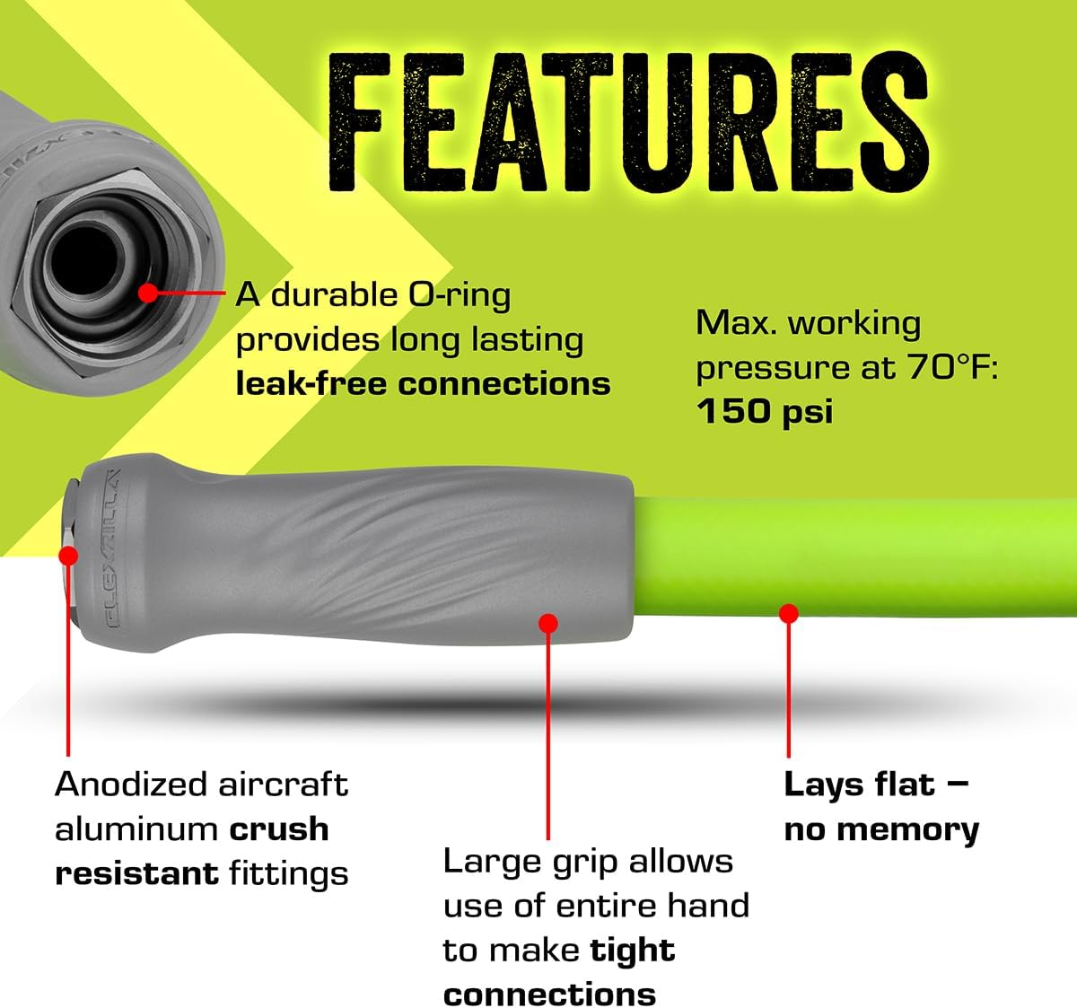 Flexzilla Garden Lead-In Hose with Swivelgrip, 5/8 In. X 5 Ft., Lightweight All-Weather Water Hose, Durable and Flexible, Leak-Free Connections image number 3