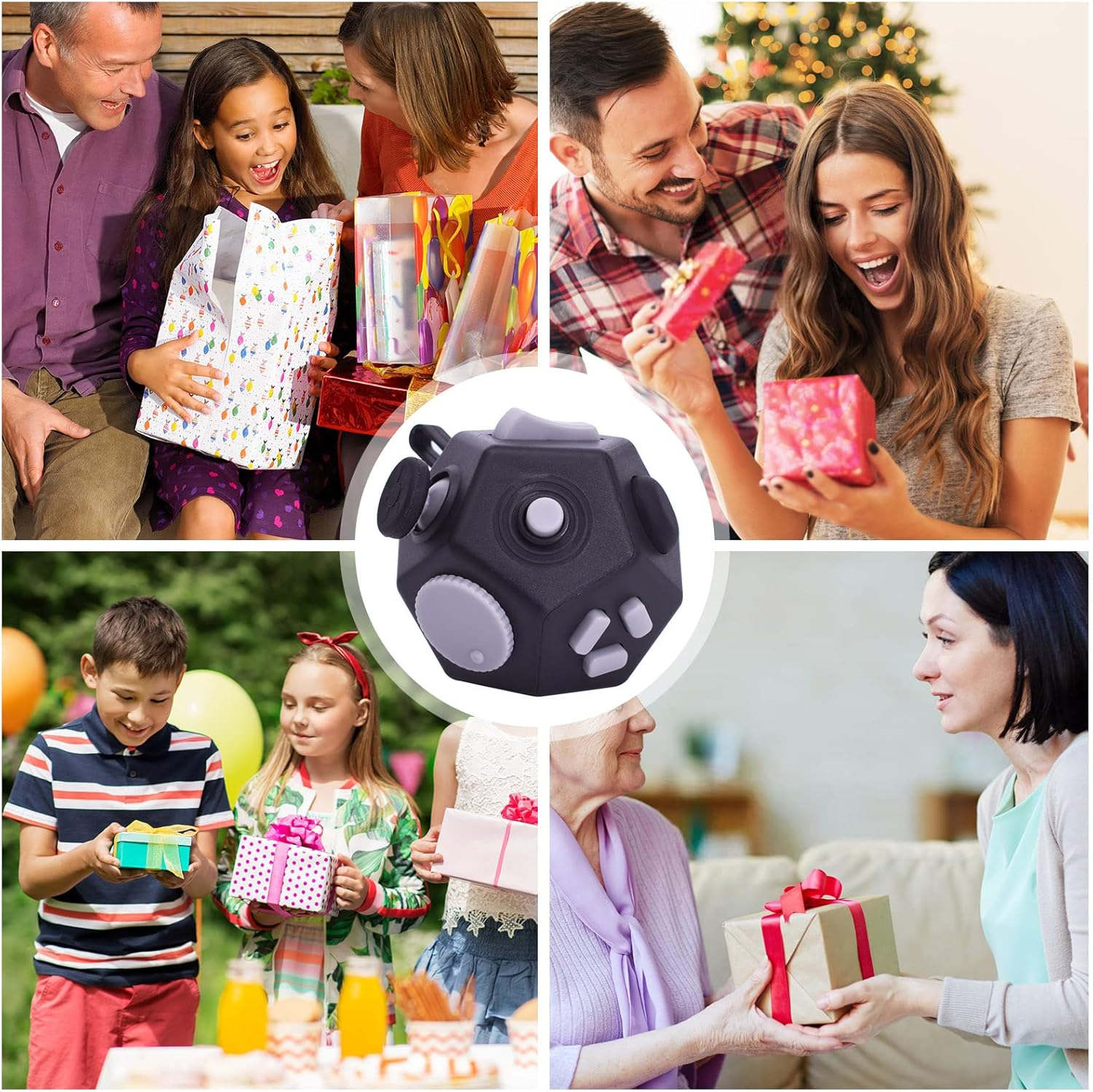 UOOEFUN Mini Fidget Sensory Toys,12 Sided Fidget Cube Relief Stress and Anxiety Depression anti for Kids and Adults with ADD, ADHD, OCD, Autism (Black) - Purple image number 6