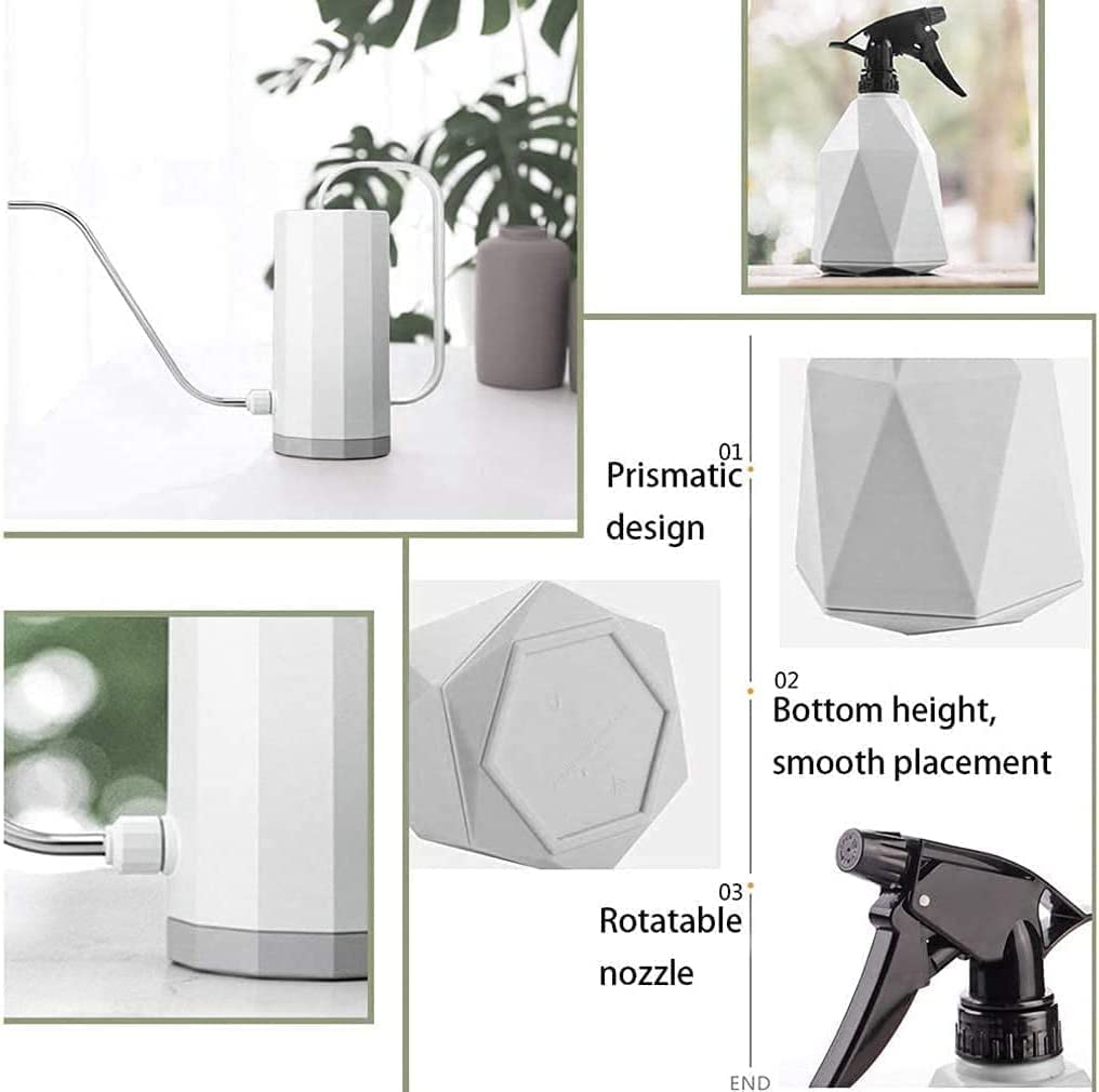 Plants Watering Can,1.2L & 600ML Stainless Steel Long Spout Plastic Watering Pot Set, Modern Style Watering Pot for Indoor Outdoor House Garden Plants (White) image number 1