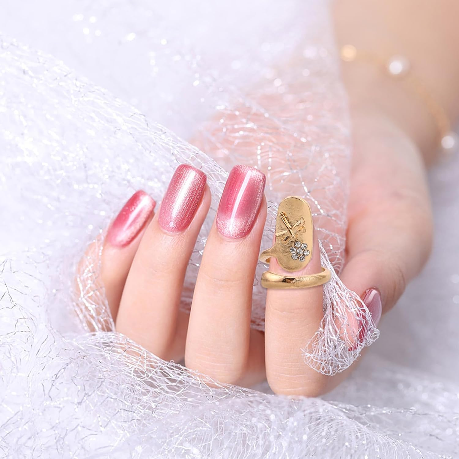 VICASKY 2Pcs Fingernail Rings for Women Nail Art Rhinestone Nail Decorations Opening Fashionable Fingertip Jewelry image number 2