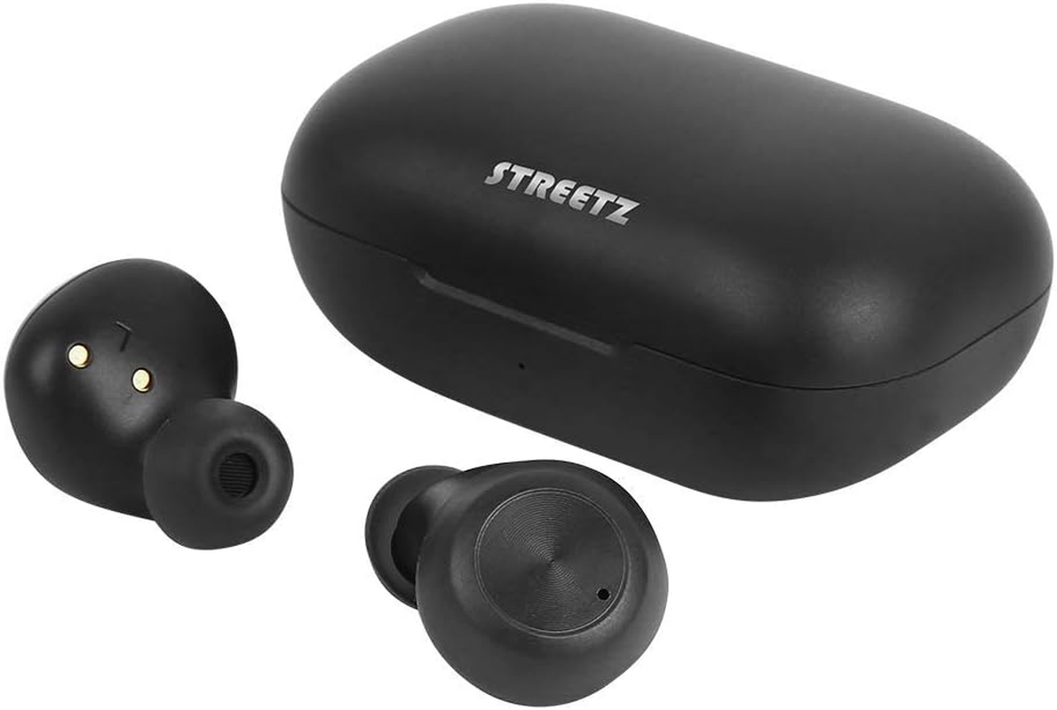 STREETZ TWS-110 Stereo Bluetooth Headphones In-Ear Wireless Headphones, Bluetooth 5.0 Earbuds with Built-In Microphone and Quick Charging Case up to 16 Hours of Music Playback, Comfortable Grip, Black image number 2