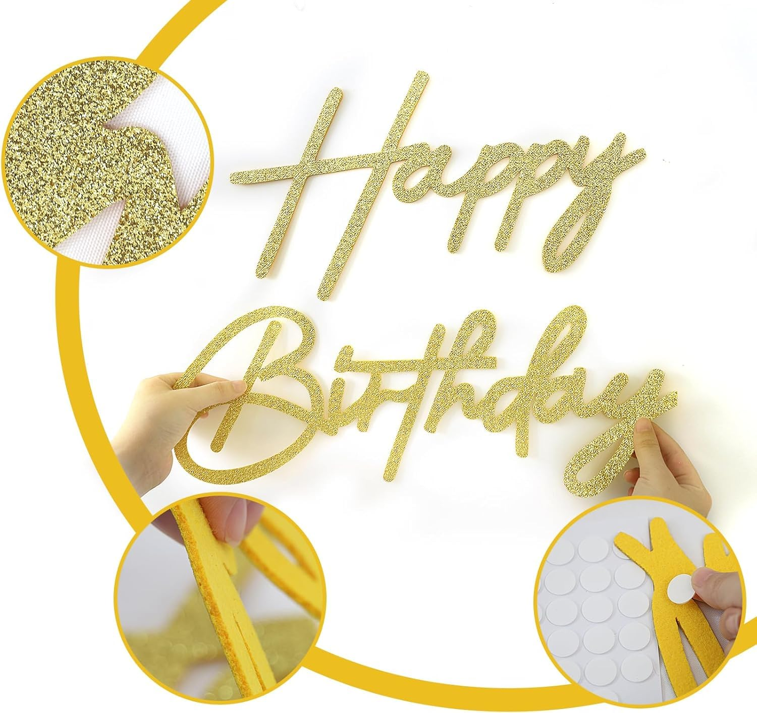 OSYLICT Happy Birthday Sign for Backdrop,Felt Letter Sign Banner for Wall Decr,Birthday Party Backdrop,Balloon Arch,Photo Background. for Kids Women Men Baby Shower Decorations (Gold) - Gold image number 5