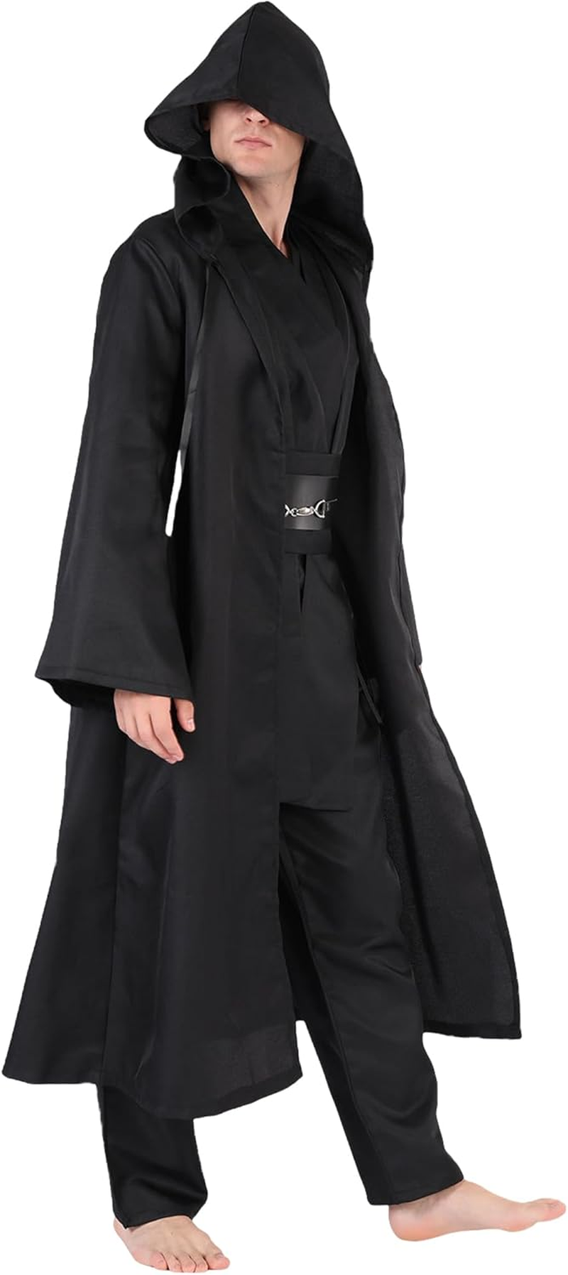 COSOUKE Hooded Cloak Halloween Medieval Costumes Wizard Robe Cape Men Knight Fancy Cool Cosplay Costume image number 2