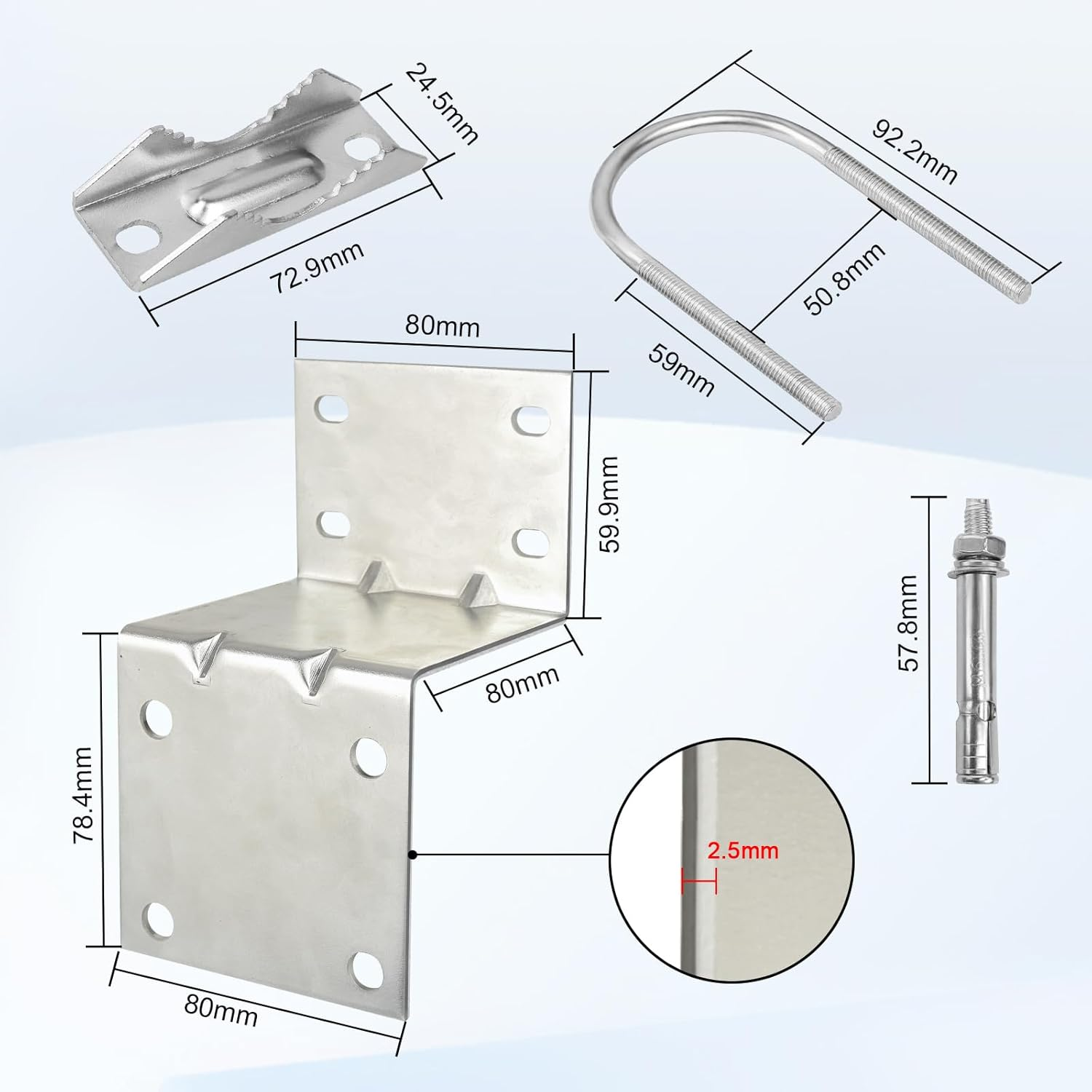 Antenna Pole Mount Bracket Kits - 2 Set Antenna Pole Mast Mount Bracket with U-Bracket Assembly + 4 Screws for outside Home Antenna Pole Holder image number 5