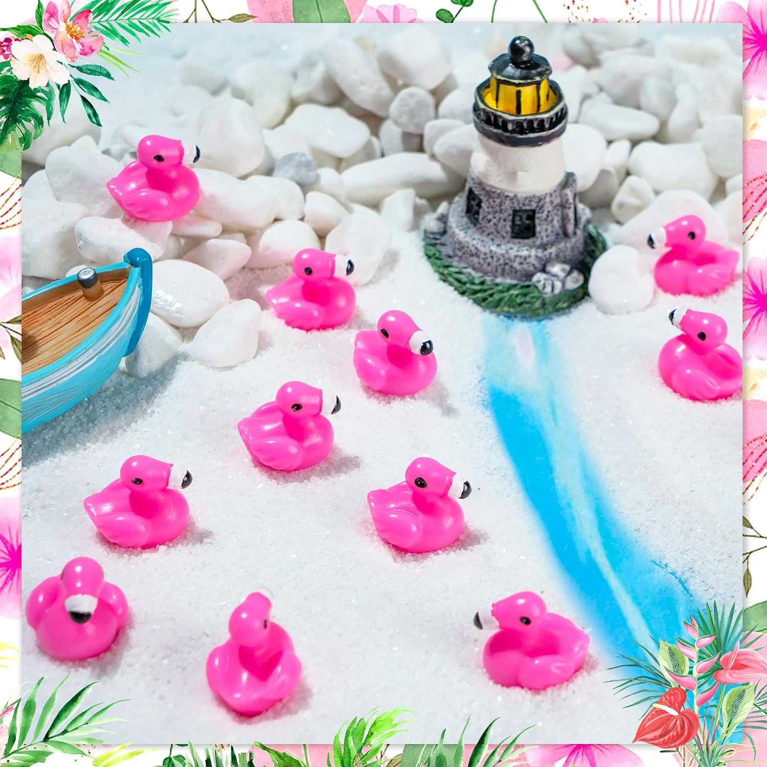 100Pcs Mini Resin Flamingo Ducks, Flamingo Tiny Ducks, Cute Flamingo Figurines for Cake Topper Garden Dollhouse Landscape Aquarium Ornaments DIY Crafts, Pink image number 4