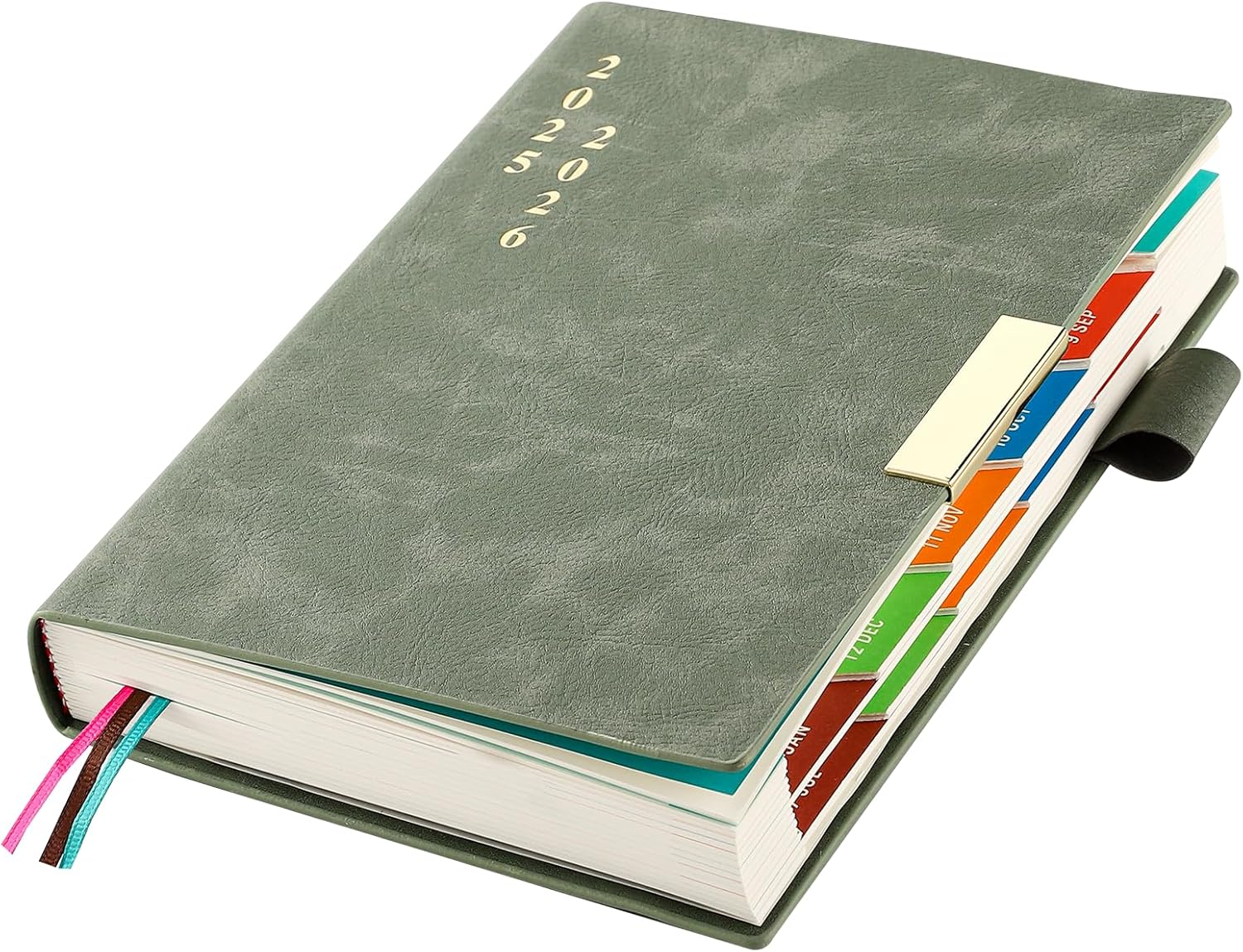 2025-2026 Diary A5 Page a Day,Diary 2025-2026 from Aug to Aug,13Months Planner 2025-2026,Hardcover Daily Planner with Colorful Monthly Tabs,Pen,Pen Loop, Inner Pocket, Bookmarks (Green) image number 3