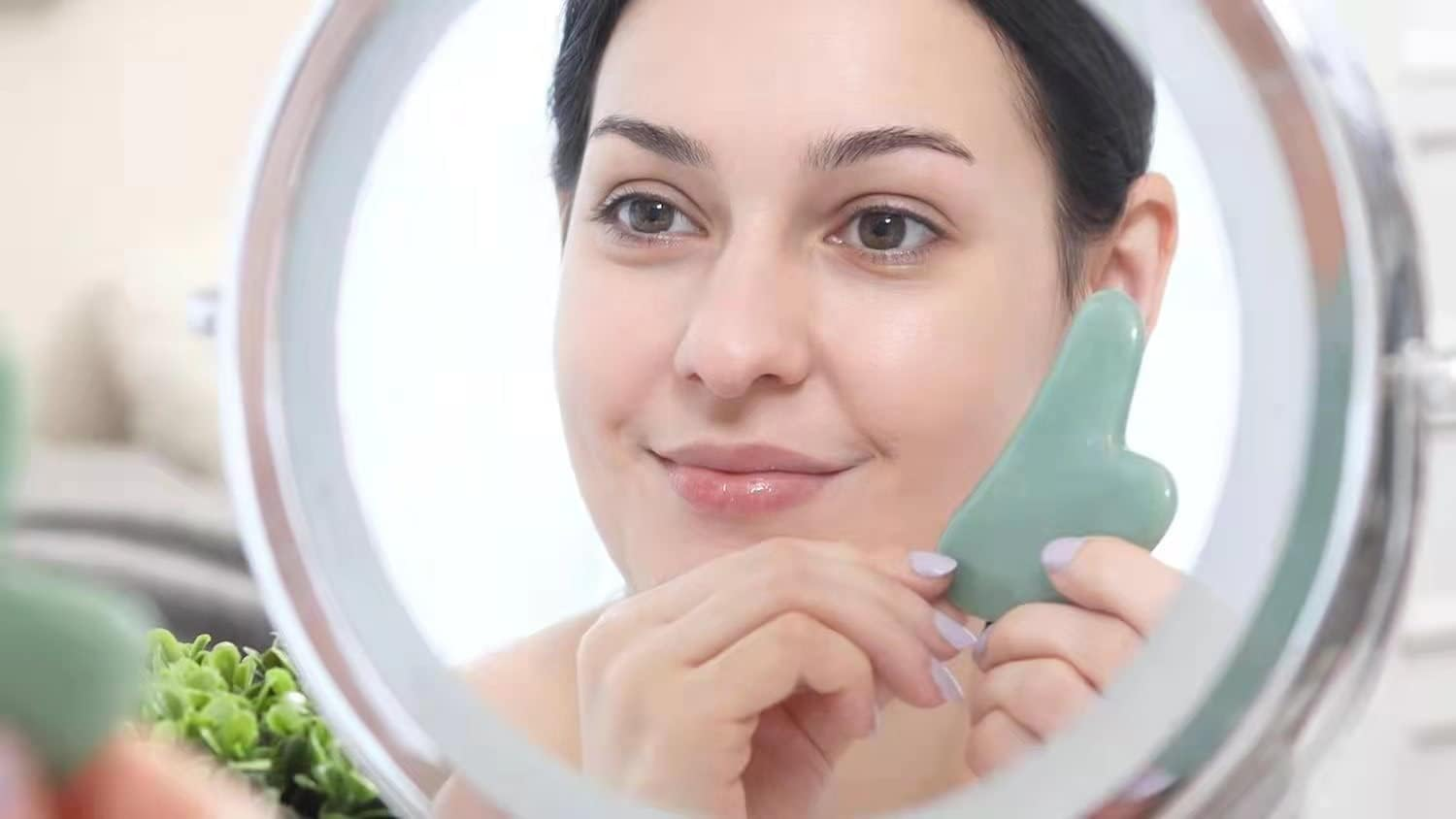 Flagest Gua Sha Facial Tool - Jade Stone Massager for Spa Acupuncture Therapy - Heart Shape Guasha for Face - Green image number 2