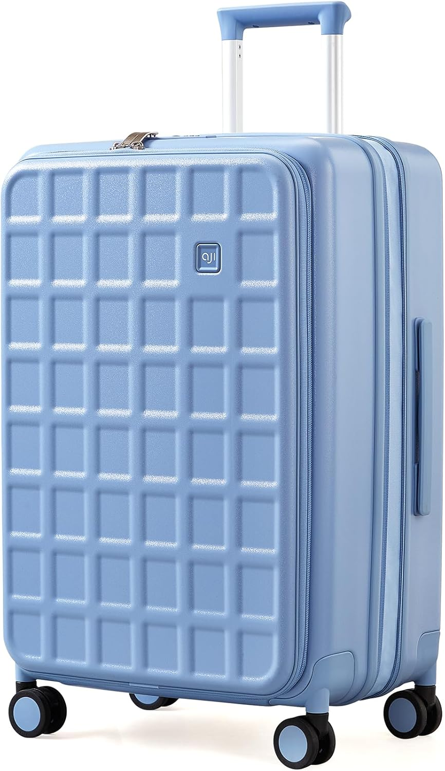 AJI Expandable Top Opening 24 Inch Checked Luggage with Spinner Wheels, Large Suitcase Hard Shell Travel Luggage Suitcases for Men Women, for 12+Days Travel (Chocolate Brown)