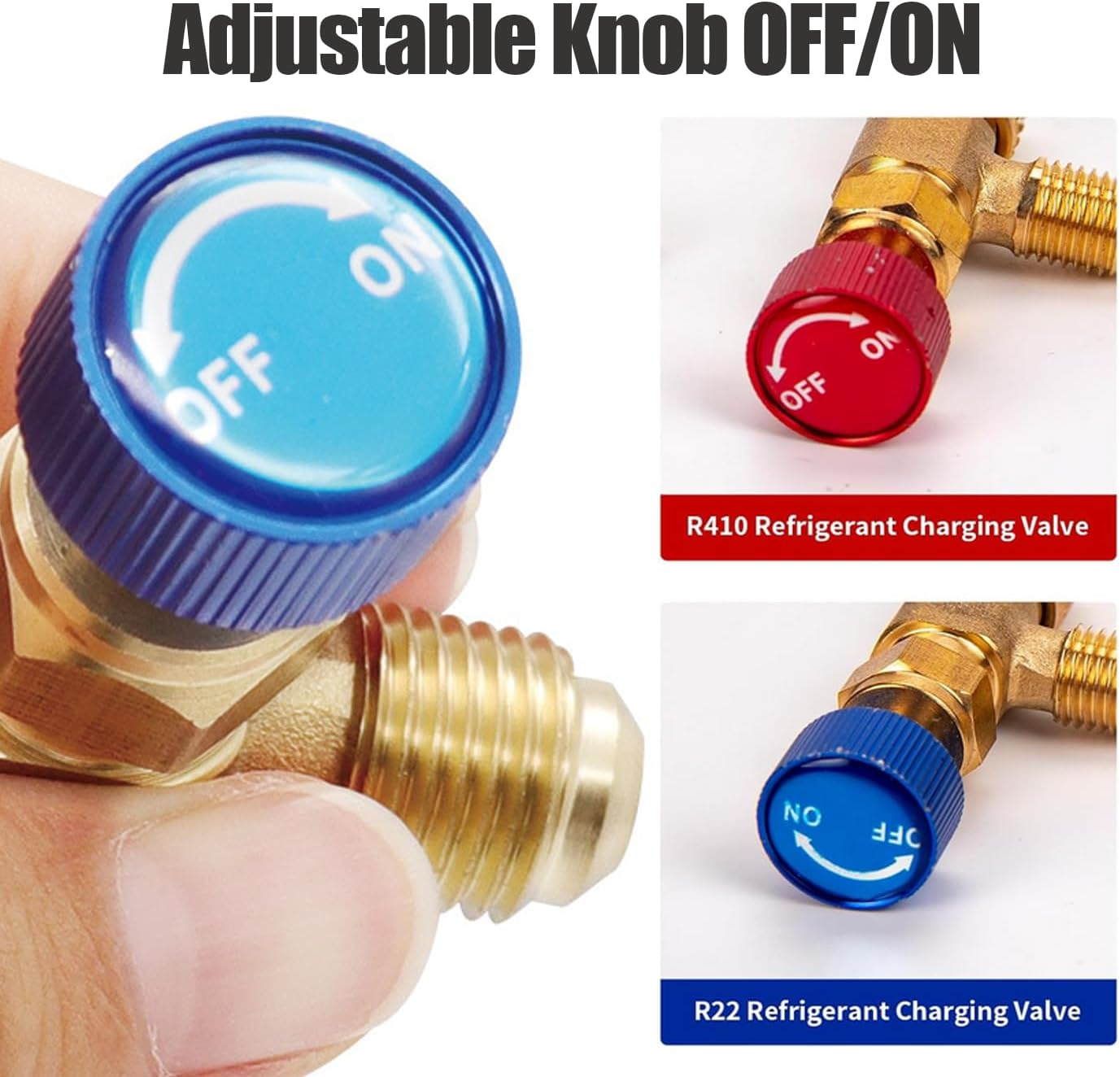 Bestgle 2 Pcs Refrigerant Charging Valve, R22 R410 Liquid Safety Adapter Flow Control Ball Valve for Air Conditioner Manifold, Red R22R410-1/4 Male to 5/16" Female, Blue R22-1/4 Male to 1/4" Female image number 1