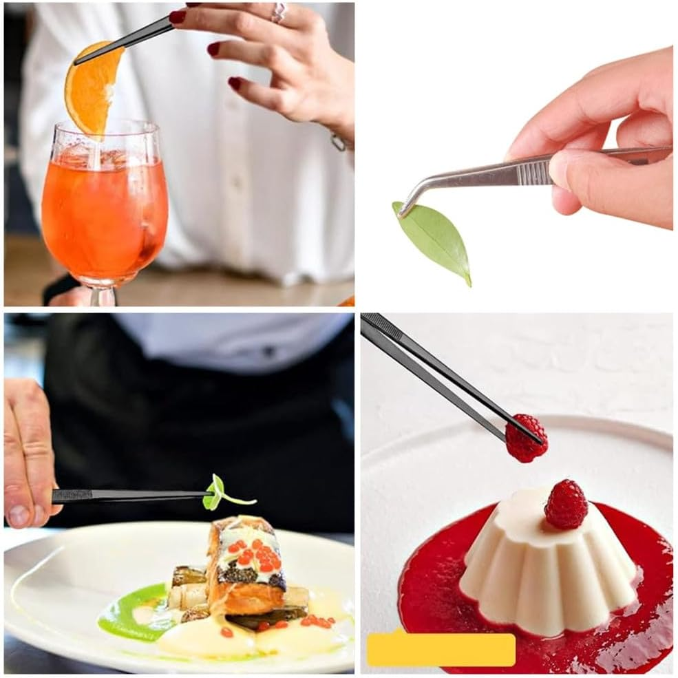 Cooking Tweezer Tongs,Caasfooy 6 Pcs Multifunctional Stainless Steel Food Tongs,Kitchen Tweezer Set,Professional Chef Tweezers for BBQ, Cooking,Buffet,Sea Food(Silver) image number 3