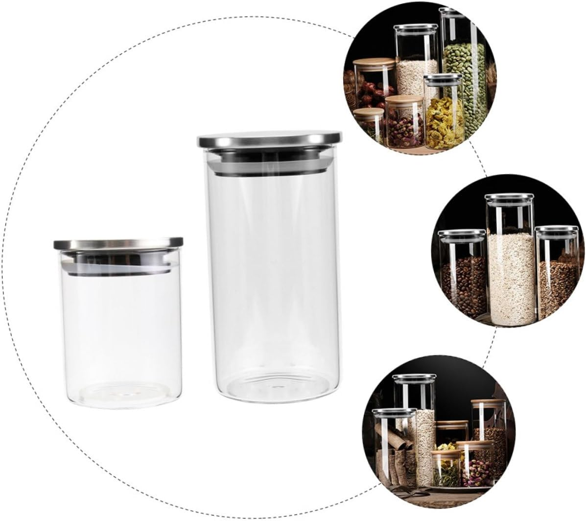 VINTORKY 2Pcs Food Storage Jar Stainless Steel Lid Airtight Kitchen Cereal Canister for Grains Dried Fruits and Snacks Practical Sealed Container for Home Organization image number 4