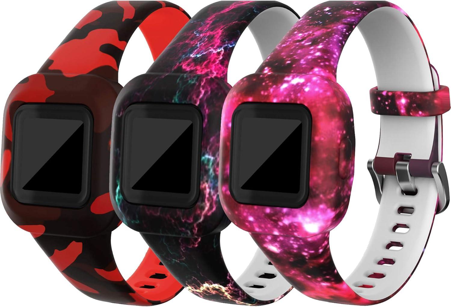 Tencloud 3-Pack Patterned Replacement Bands Intended for Garmin Vivofit Jr. 3 Intended for Kids, Soft Silicone Band Accessories Sports Wristbands Intended for Vivofit Jr. 3 Tracker Child Ages 4+ (Starry Sky) image number 6