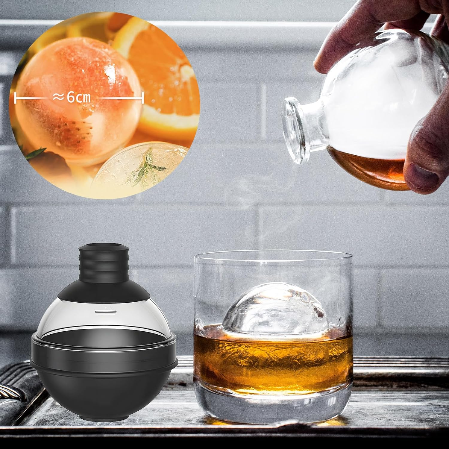 Whiskey Ice Cubes Mold Large Sphere Ice Ball Maker Mold 4Pcs Silicone round Ice Tray with Lids for Craft Ice Maker, Whiskey Cocktails Lover Easy Release