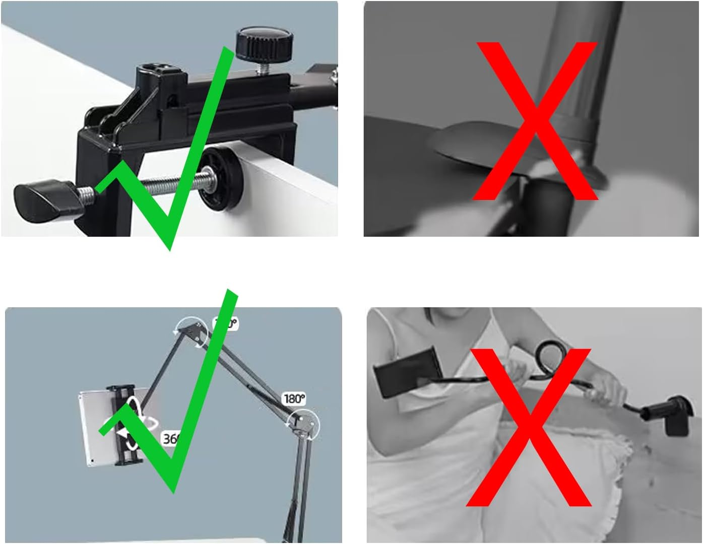 KIYOSAKI Tablet Stand & Phone Holder for Bed,360 Degree Rotating Bed Tablet Mount Holder Stand with Aluminum Arm for Ipad,Iphonexs,N-Switch, Amazon Kindle Fire,Or Other 4~12.9 Inch Devices image number 4