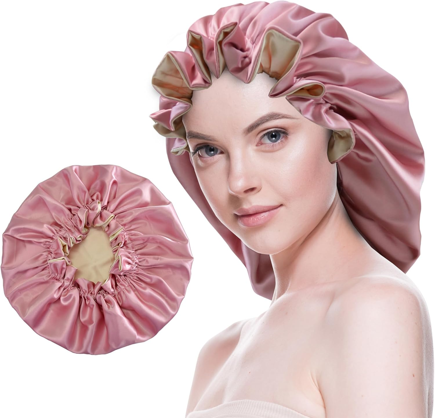 Beutyme Silk Bonnet for Sleeping Satin Bonnets Double Layer Reversible Hair Cap Bonnet for Women Long Curly Braid Hair