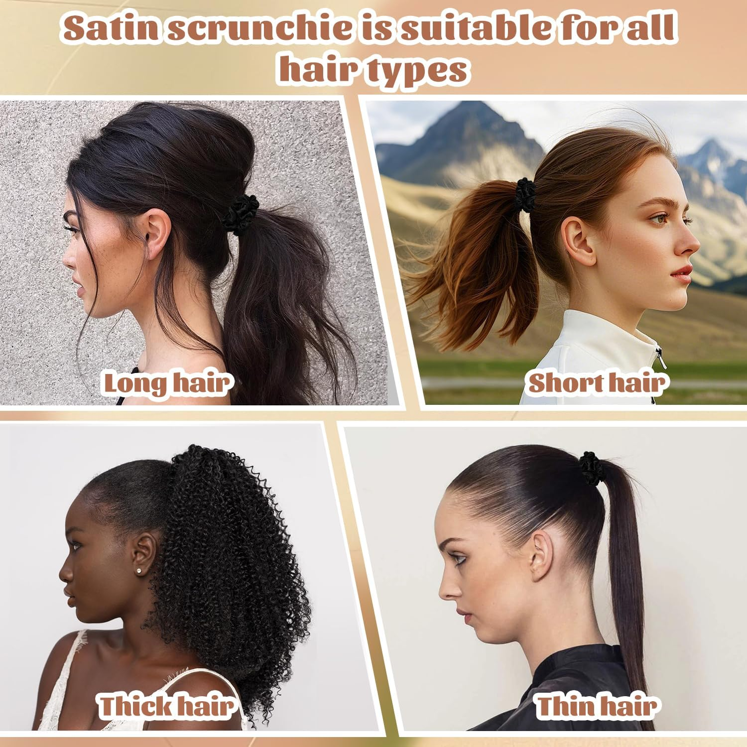 12 Pcs Satin Scrunchies | Satin Hair Ties | Elastic Hair Bands | Hair Bobbles | Hair Scrunchies for Women | Hair Ties No Damage | Black Hair Bands | Bobbles for Thick Hair image number 2