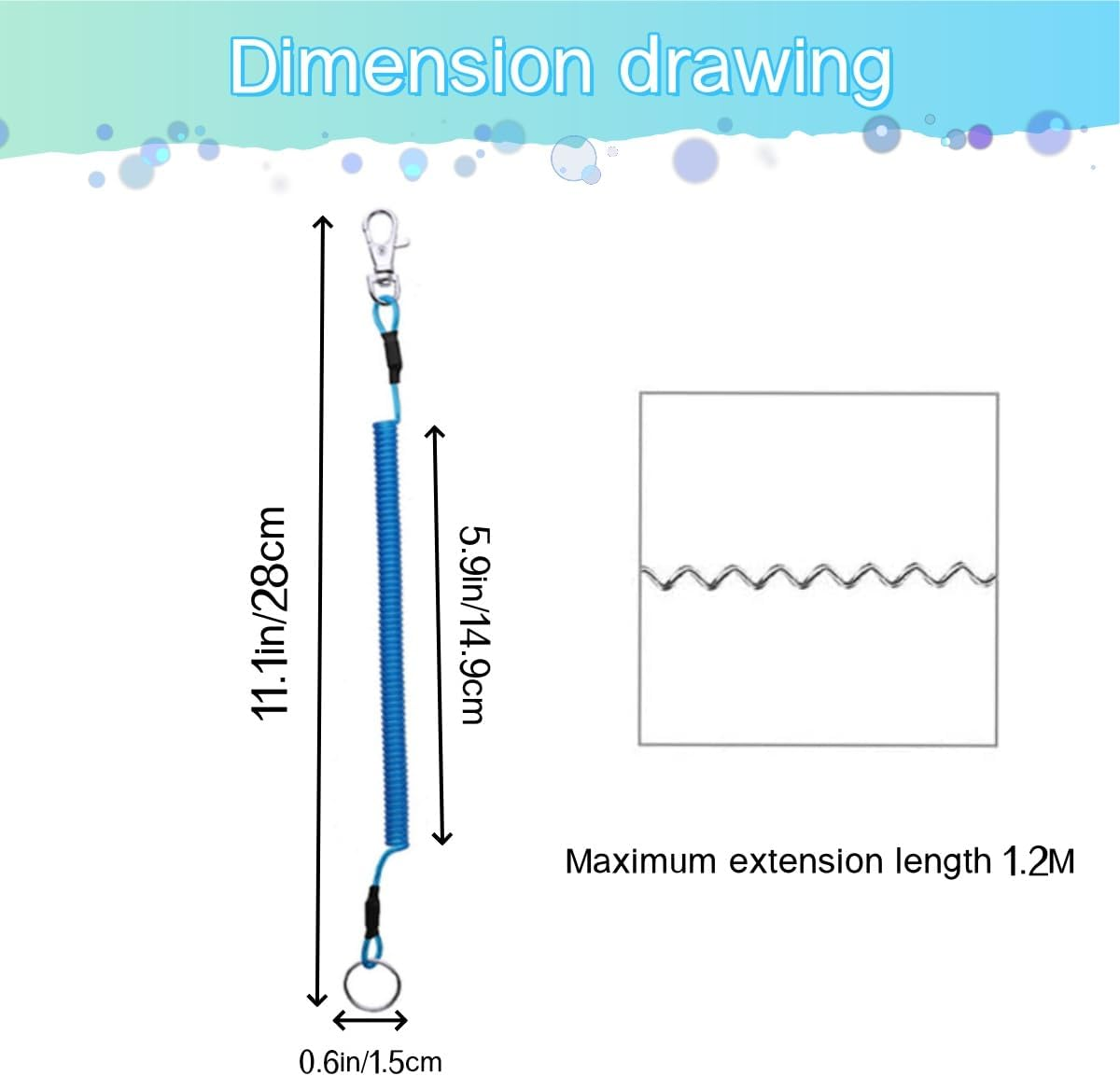 6PCS Coiled Fishing Tools Lanyard Retractable Safty Tethers，Safety Rope,Fishing Lanyards Boating Ropes，Lobster 47.2 Inches Max Stretch image number 4