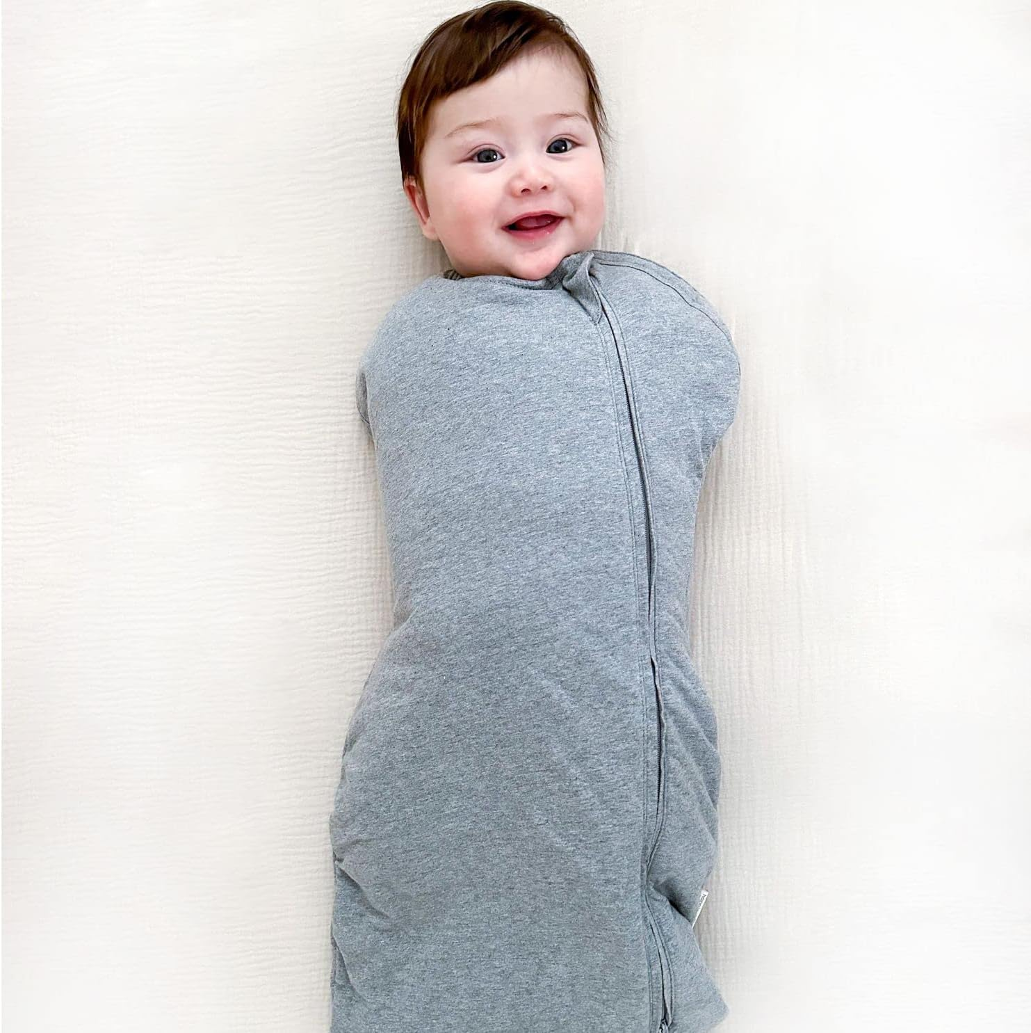 Happiest Baby Sleepea Comforter Swaddle - 100% Organic Cotton Baby Swaddle Blanket - Doctor Designed Promotes Healthy Hip Development (Graphite, Medium) image number 3
