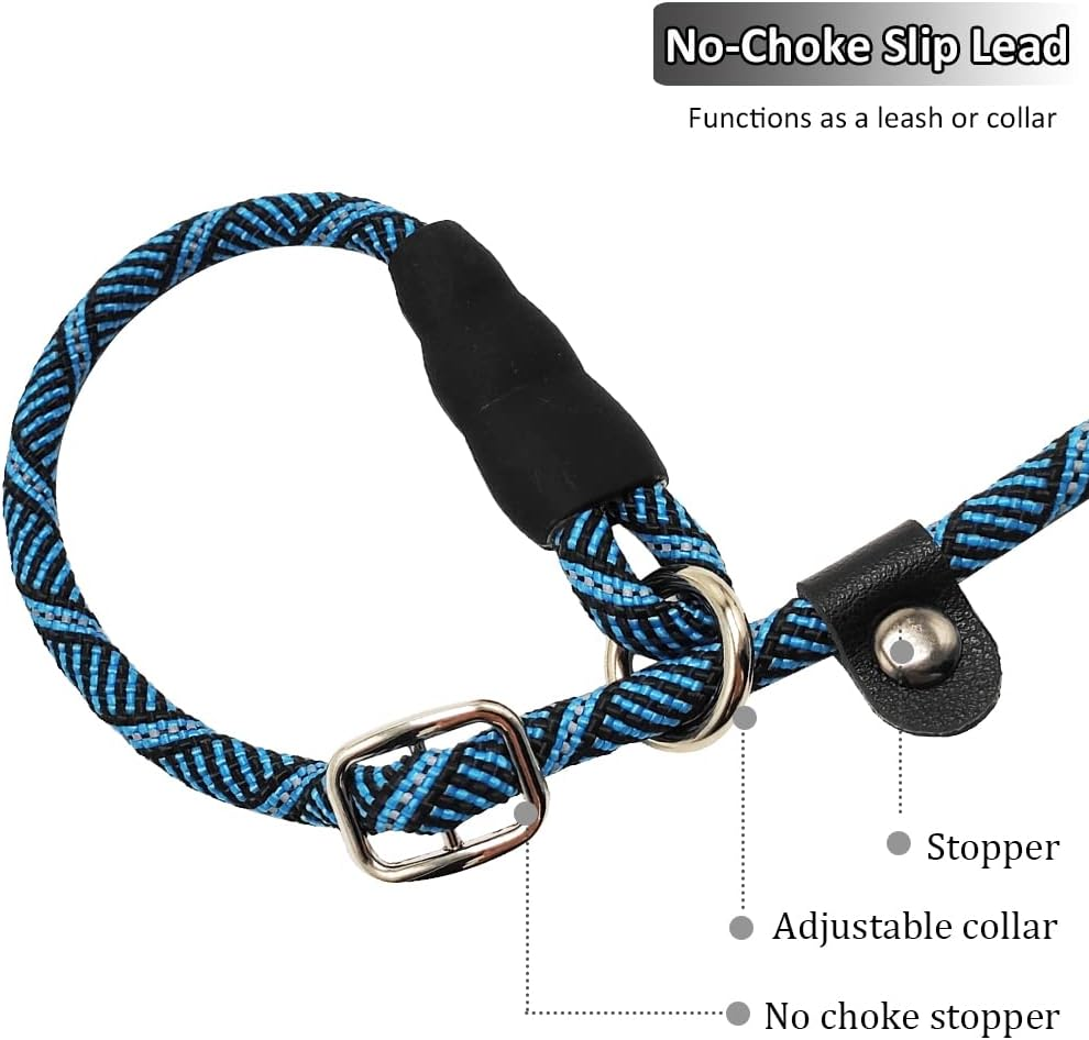 Anti-Choking Long Slip Lead Dog Leash 12FT/20FT/30FT/50FT, Reflective Nylon Rope Training Leash for Medium Small Dogs Outdoor Behavior Active Playing (30Ft, Blue) image number 5