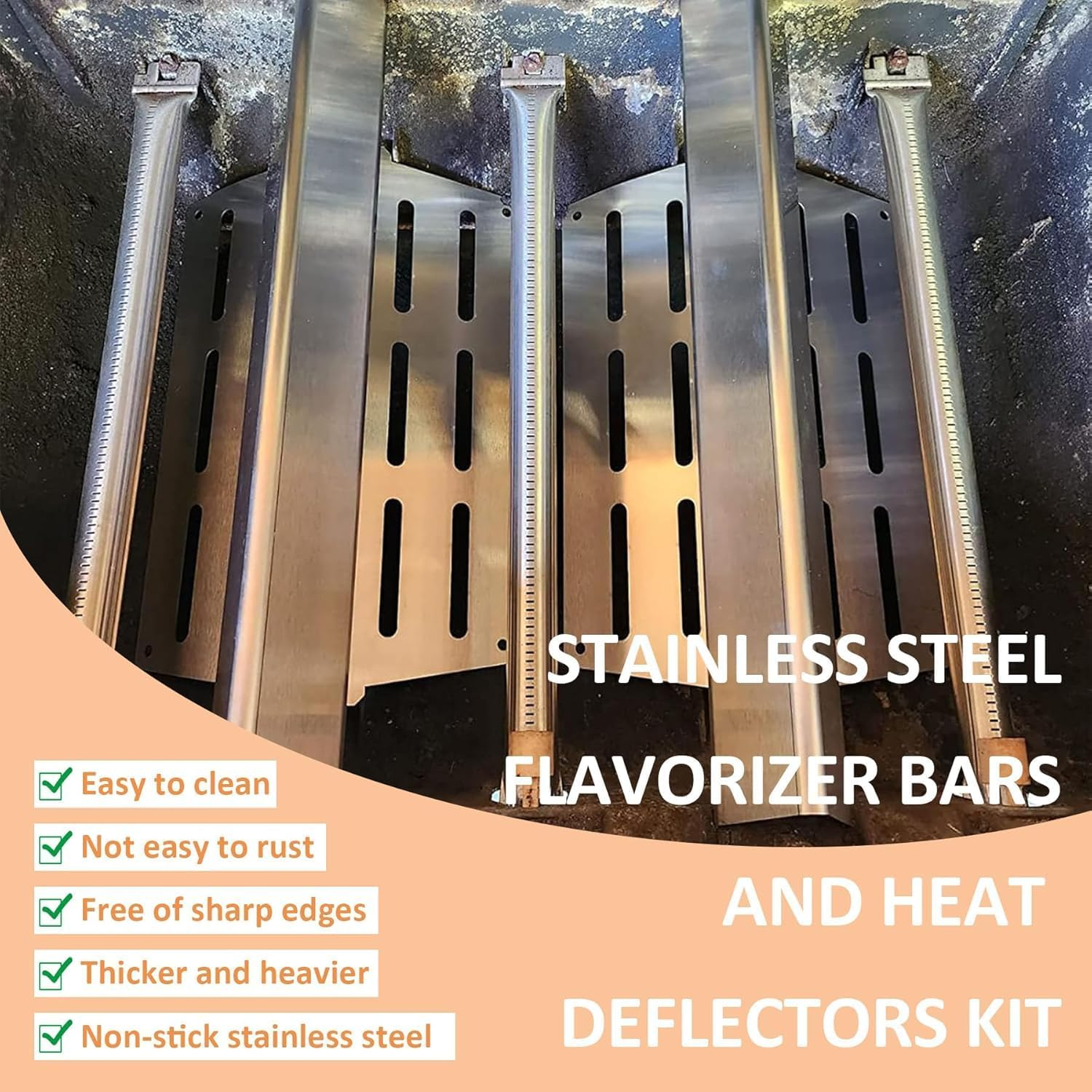 Flavorizer Bars Heat Deflector Kit for Weber Genesis 300 Series E310 E320 E330 EP310 EP320 EP330 with Front Control Knob, 17.5 Inch Heat Plate for Weber Genesis Grill Parts image number 5