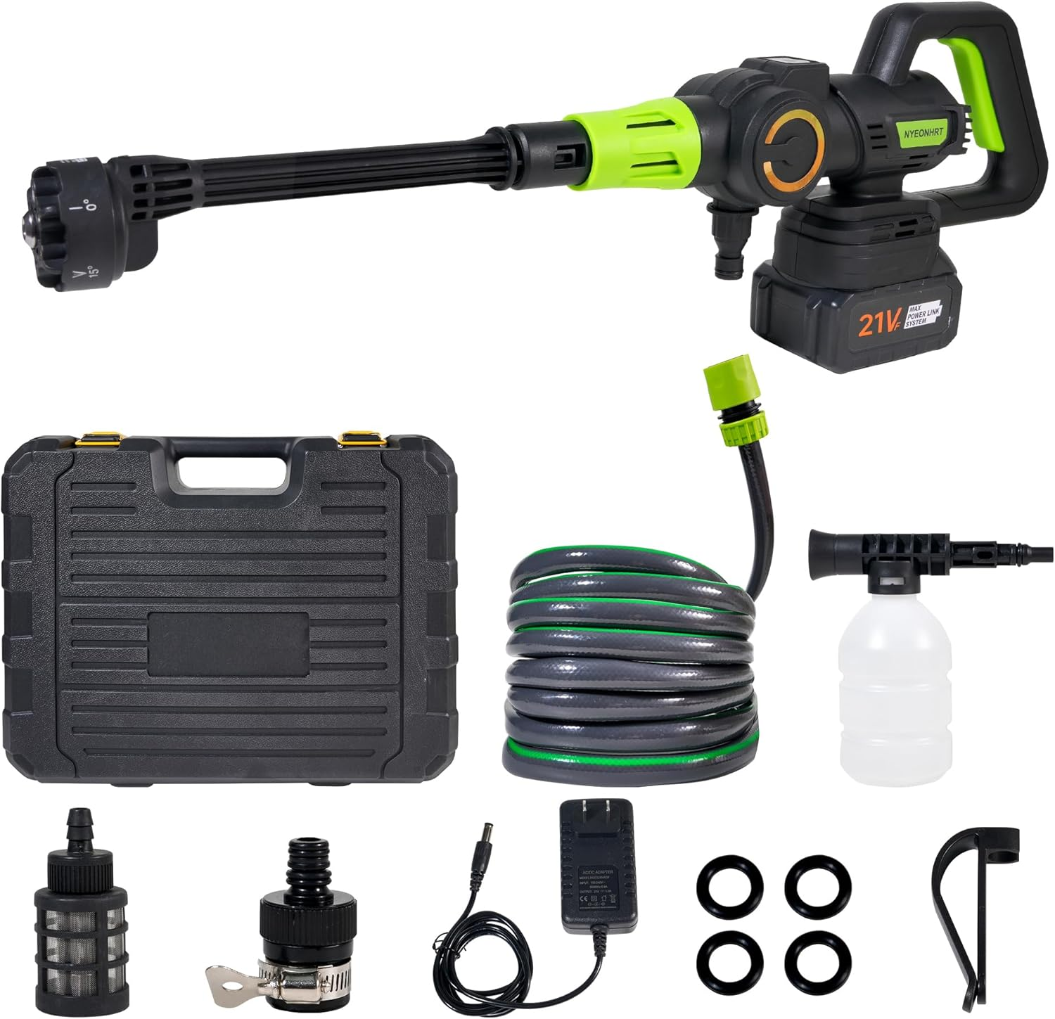 ROWNYEON Portable Cordless Pressure Washer, 1100PSI Pressure Washer with 4.0Ah Battery, Brushless Motor, 3 Levels Pressures, Foam Cannon & 6-In-1 Nozzle, for Car Yard Garden Cleaning (Black) image number 5