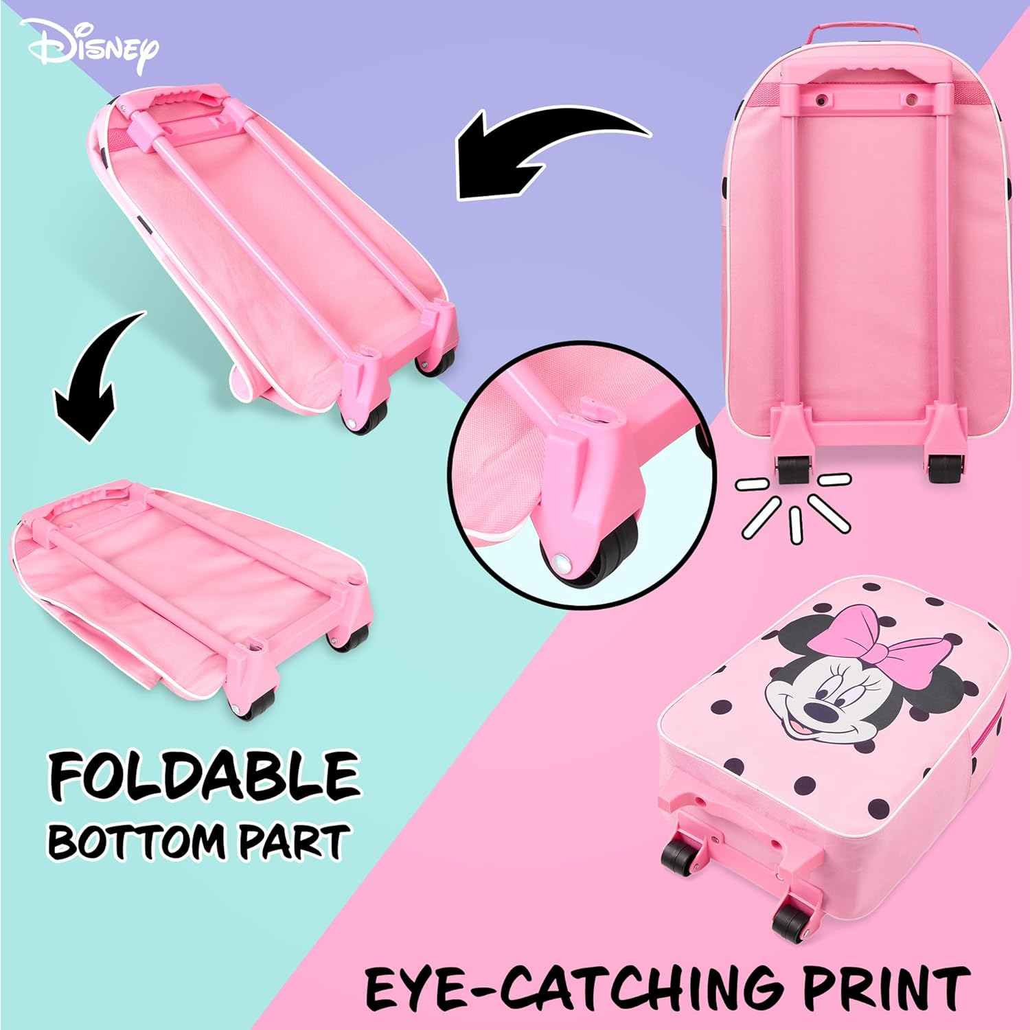 Disney Kids Suitcase - Foldable Trolley Bag 47 X 30Cm, 2 Wheels Extendable Handle - Kids Gifts, Pink Minnie, One Size, Children'S Luggage - Blue Elsa image number 5