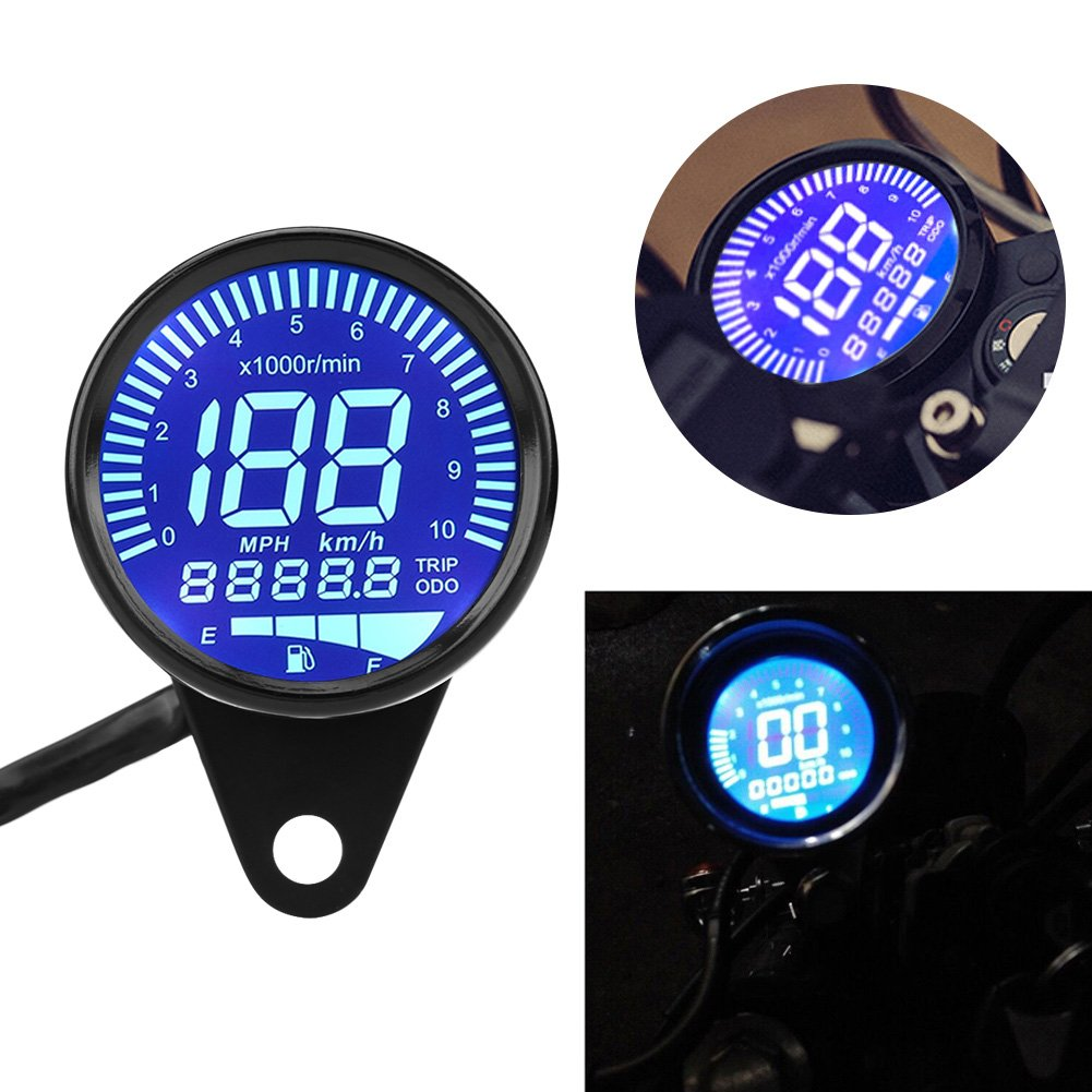 Qiilu Universal Motorcycle LED Digital Speedometer, Motorcycle Tachometer Speed Gauge Oil Level Meter Black image number 3