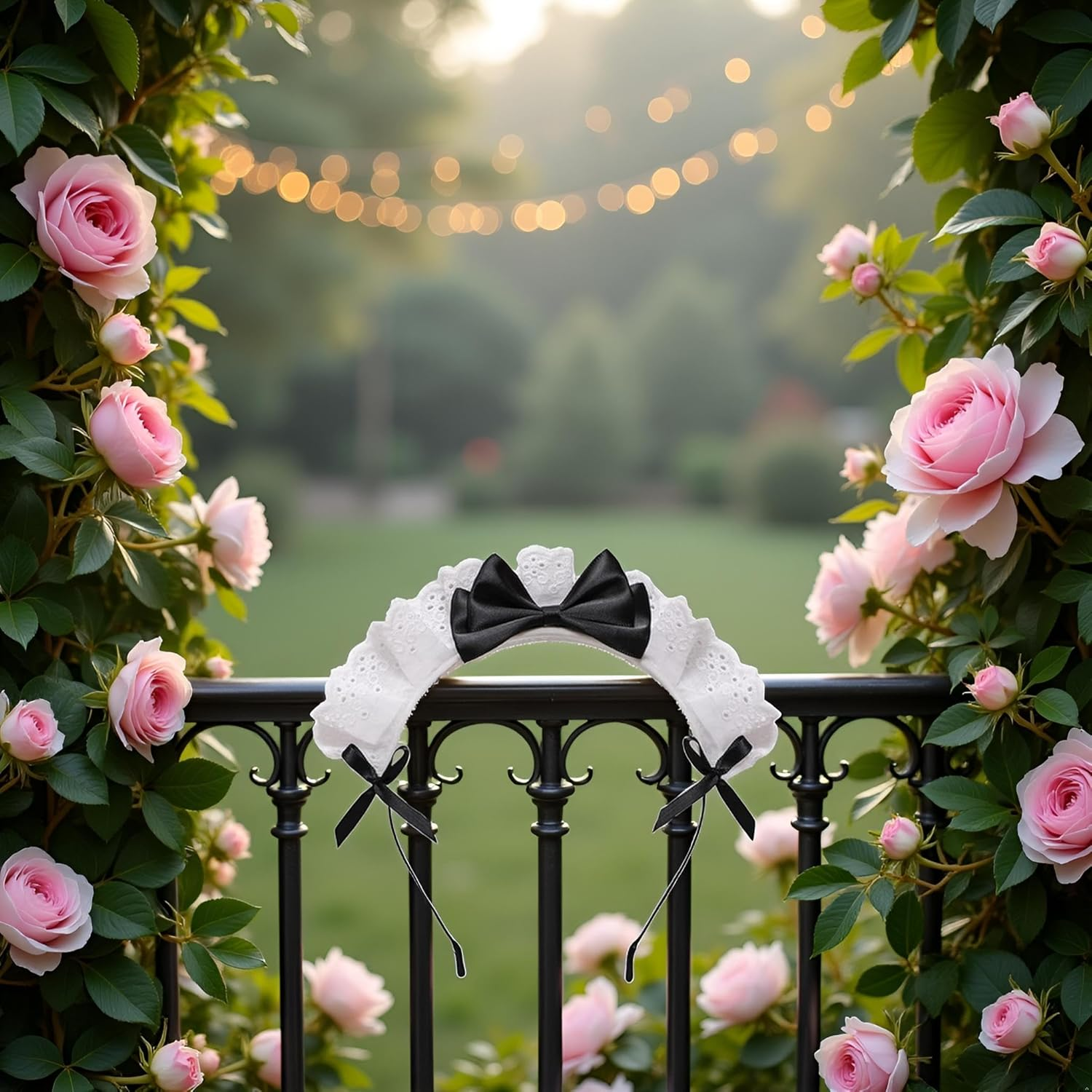 Black Women Girls Lolita Headband Lace Bow Hair Band Maid Anime Cosplay Headwear Ribbon Bowknot Cute Hair Band Party Hair Accessories Headbands image number 2