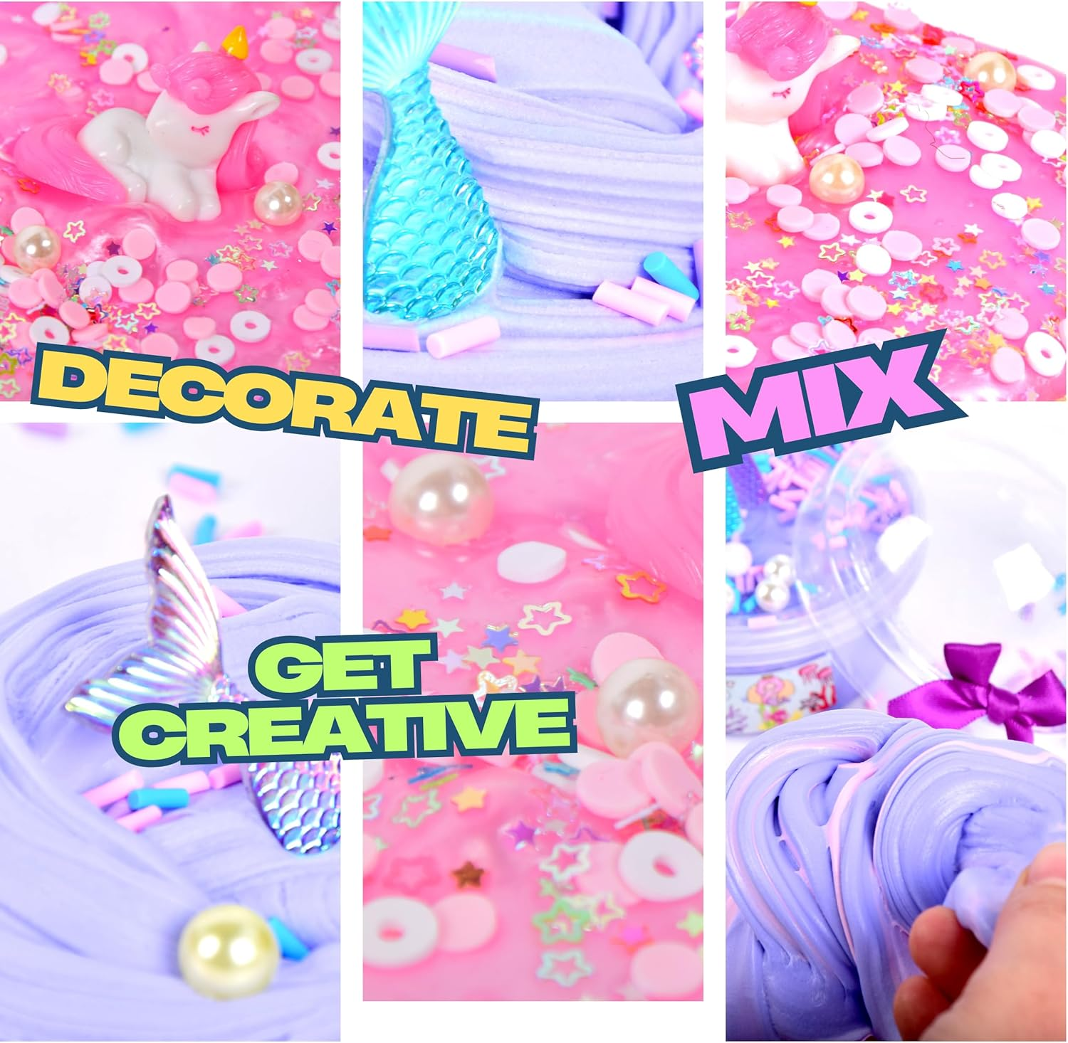 Toysbutty Butter Slime Kit, Microworld 2 Pack Clear & Fluffy Slime for Kids, Unicorn Mermaid Theme Party Favors with 6 Slime Add Ins, Unicorn Kids Toy Birthday Gifts for Girls Age 8-12 image number 1