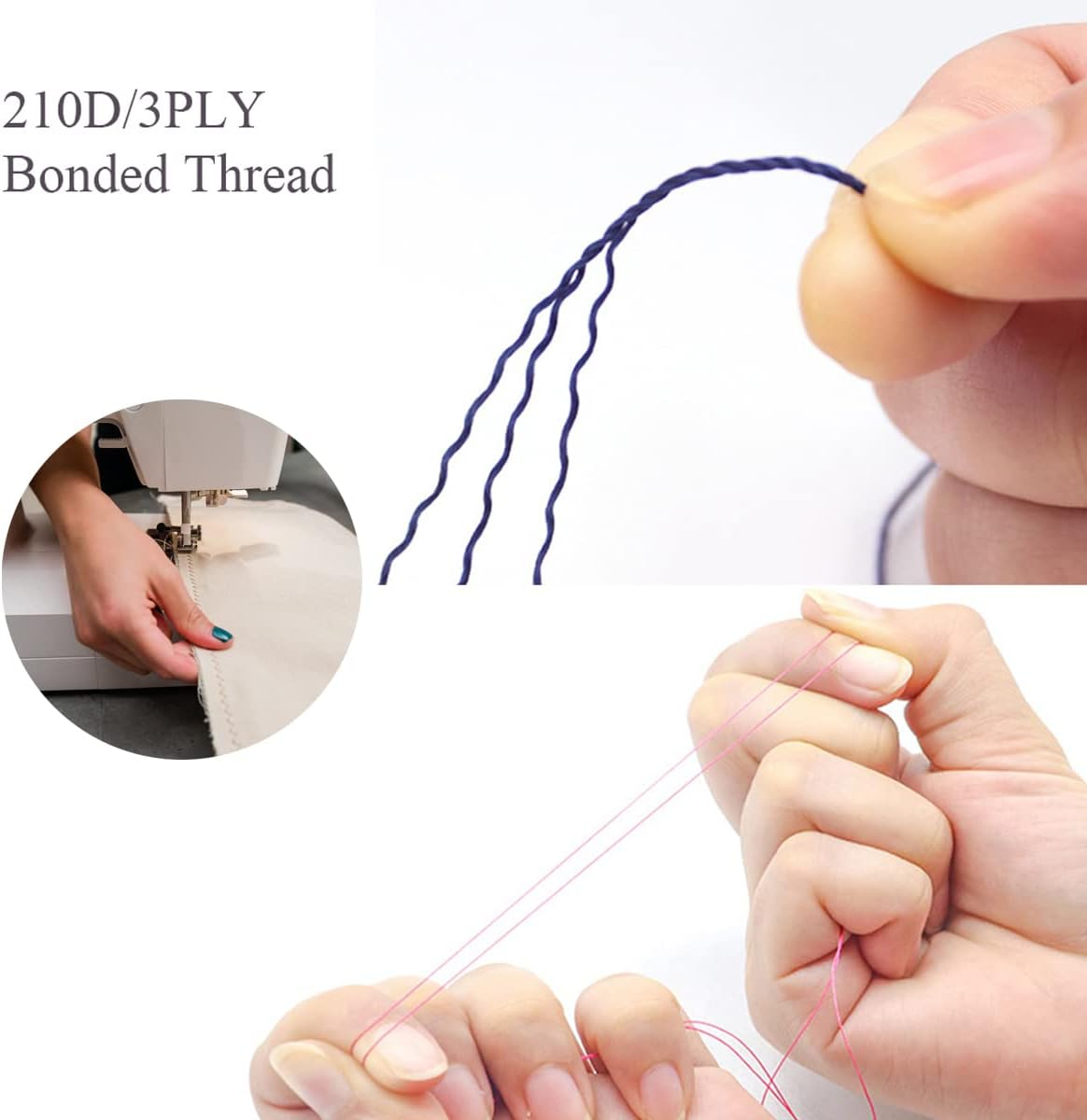 FUMAO Polyester Thread Heavy Duty Bonded UV Resistant Outdoor #69 T70 Size 210D/3Ply for Marine Upholstery, Leather, Sewing Crafts, 3000Yards Pack of 2 (Black White)