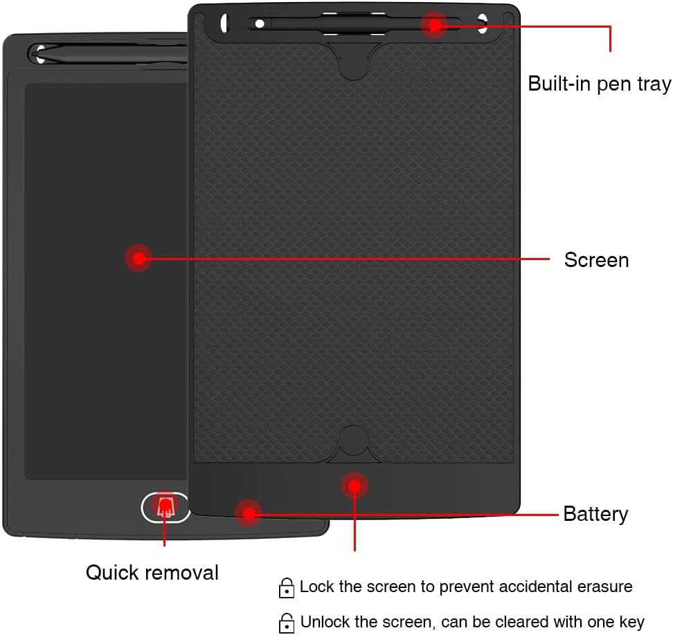 [2 Pack] TIQUS LCD Writing Tablet Pad 8.5 Inch Ewriter Electronic Board and Memo Notes for and Adults at Home School and Office Middle Stylus (Black) image number 2