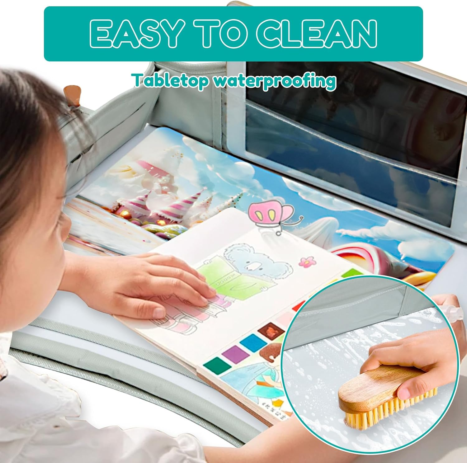 Kids Travelling Polyester Car Seat Drawing Tray with Adjustable Padded Shoulder Strap, Rounded Corners, Curved Edges, Suitable for Children image number 4