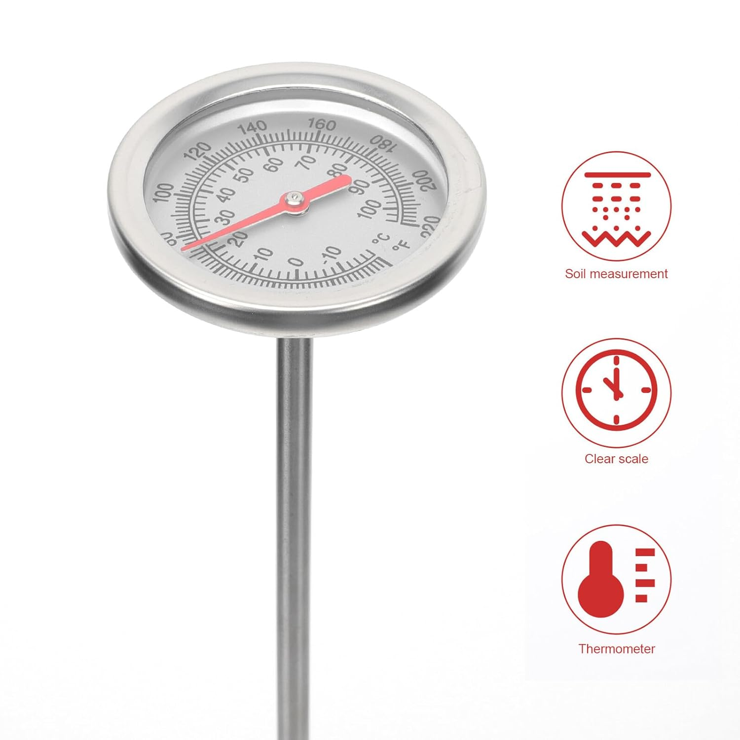 Totority Stainless Steel Extended Soil Thermometer with Probe for Gardening Compost Temperature Detection Scale Temperature Sensor for Home Garden and Greenhouse Use image number 4