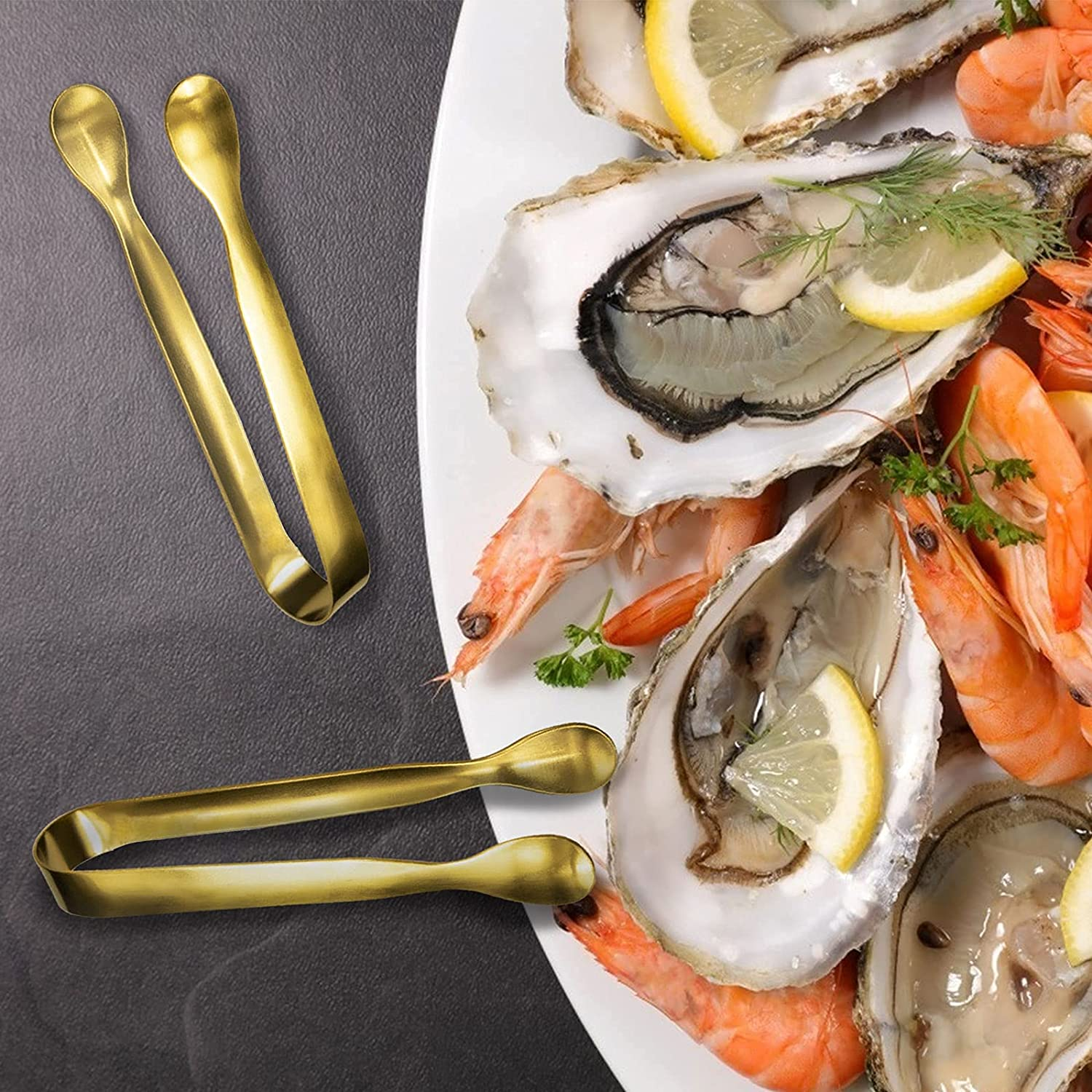 JCREN 12 Pcs Serving Tongs, Small Serving Utensils for Parties Catering Gold Tongs, Food-Grade 304 Stainless Steel Mini Serving Tongs Appetizer Tongs for Tea Party Coffee Bar, 4" Sugar Tongs - Gold