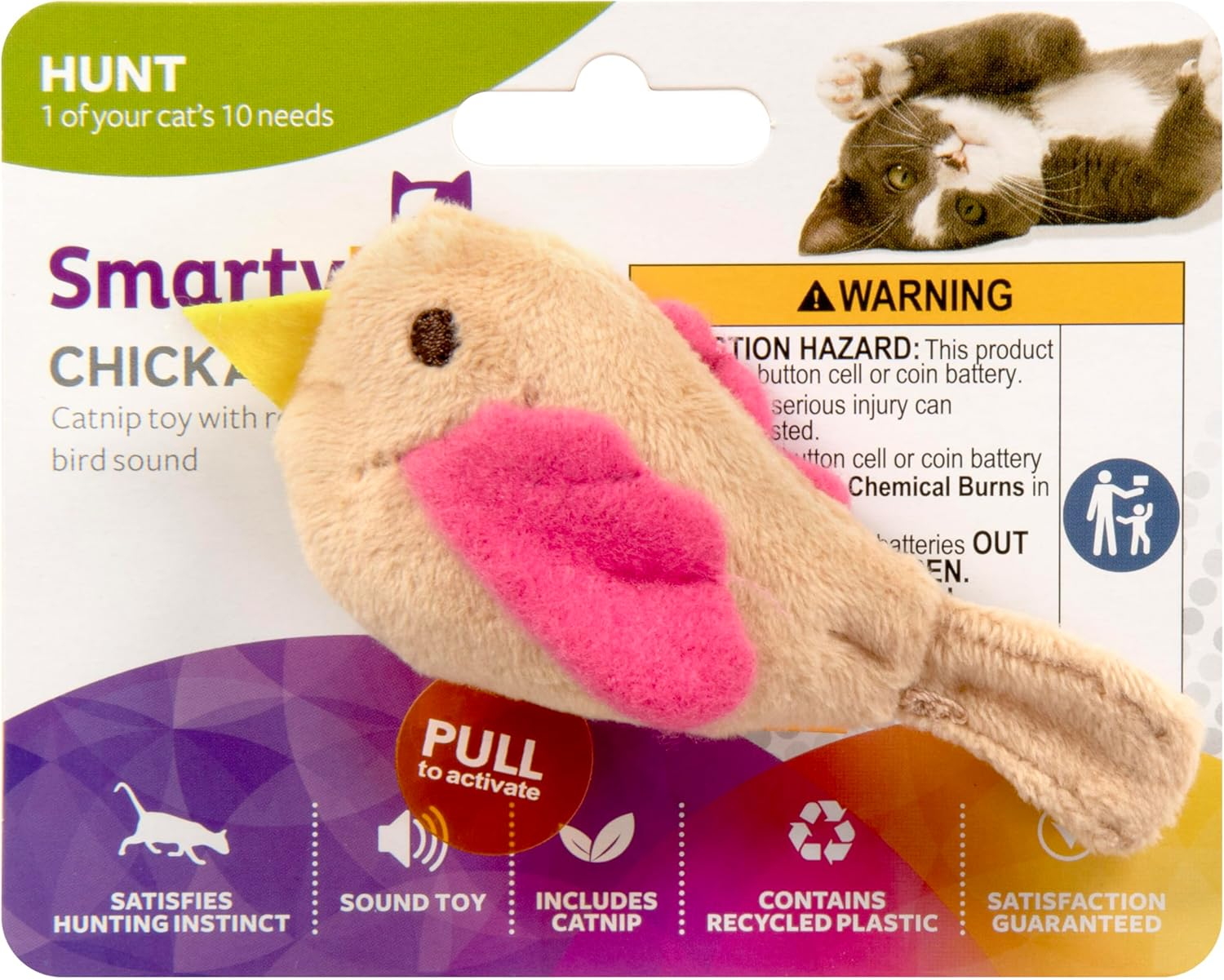 Smartykat Chickadee Chirp Electronic Sound Cat Toy, Contains Catnip, Battery Powered - Light Brown, One Size image number 6