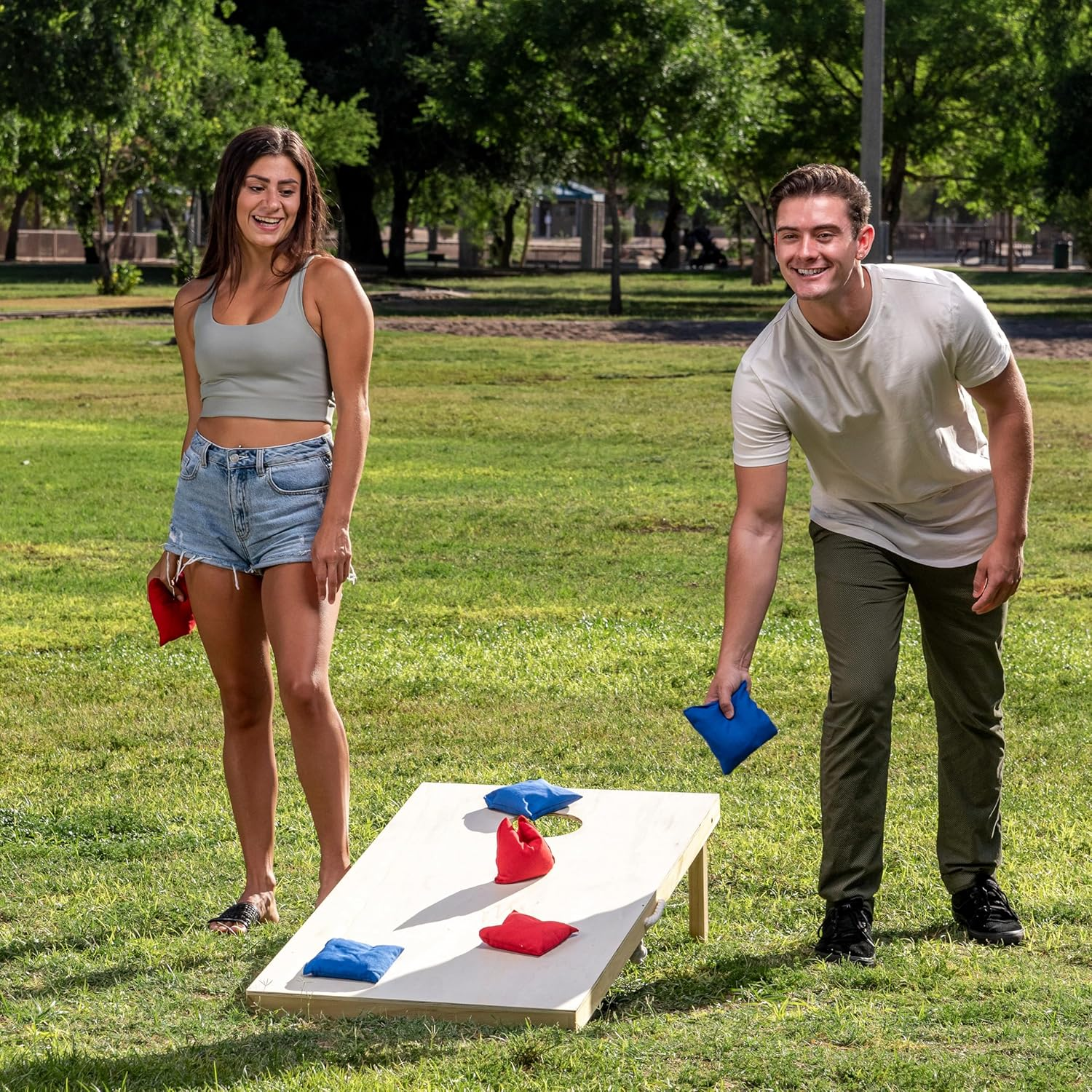 JOYIN 16 Pack Nylon Bean Bags 4.7 Inches Weather Resistant Fun Sports Outdoor Family Games Bean Bag Toss Carnival Toy Bean Bag Toss Game