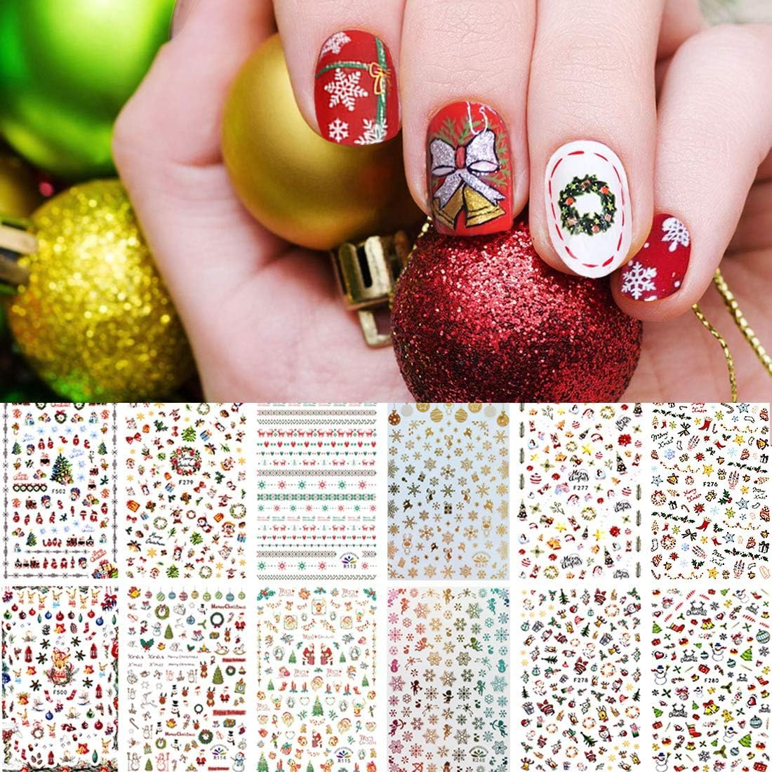 Kalolary Nail Stickers, Nail Art Stickers, Self-Adhesive Art Stickers, Manicure, Christmas Decoration Pack of 12 image number 2