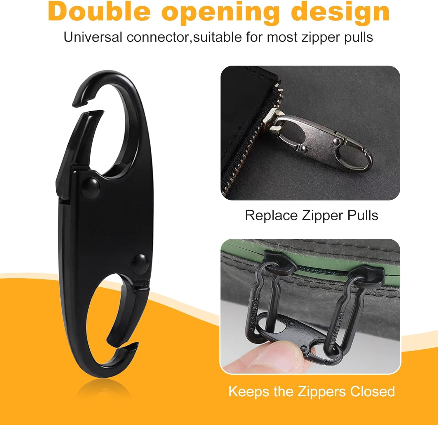 Zipper Clip Theft Deterrent 9Pcs Double Opening Zipper Pull Repair Replacements Black Silver Gray Purse Security Locks Tags Slider Metal Alloy Anti-Theft Clips for Travelbackpack Luggage Purse Closed image number 3