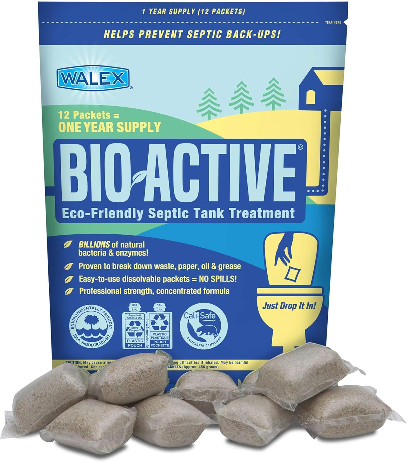 Walex Bio-Active Home Septic Tank Treatment - Strong Digestive Power with Beneficial Bacteria & Enzymes for Liquefying Solids & Breaking down Waste, Odor Neutralizer -1 Year Supply, 12 Packets image number 4