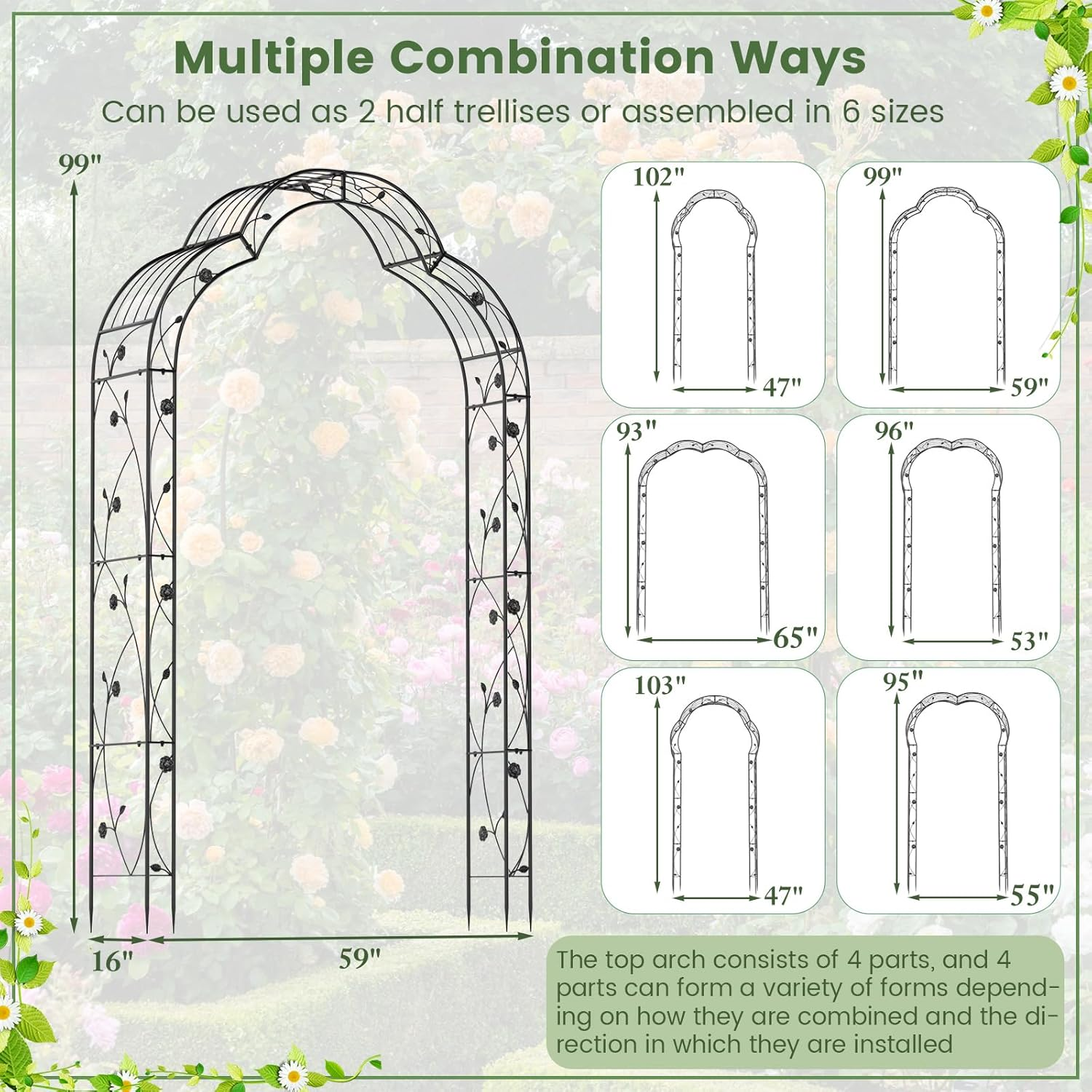 Giantex - 2 Half Garden Arch Trellis, 8.2Ft Metal Garden Gazebo 7 Sizes Easy to Assemble Archway Climbing Plants Roses Vines Outdoor Trellis Pergola Ultimate image number 4